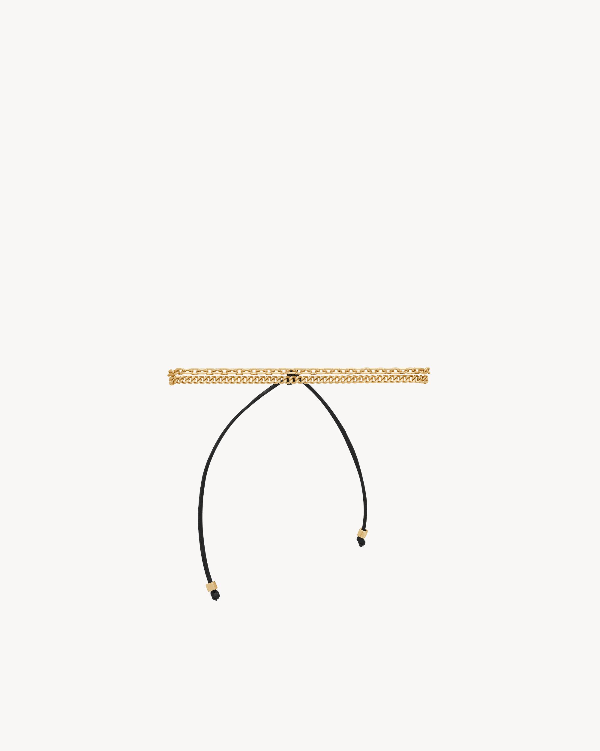 dual chain bracelet in 18K yellow gold and leather Product Image