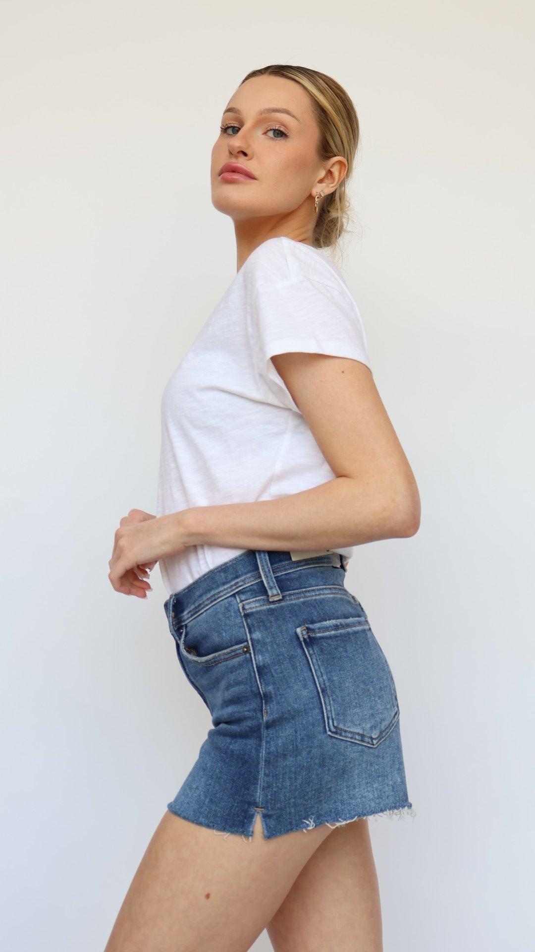 Stretch Cut Off Fray Denim Shorts Product Image