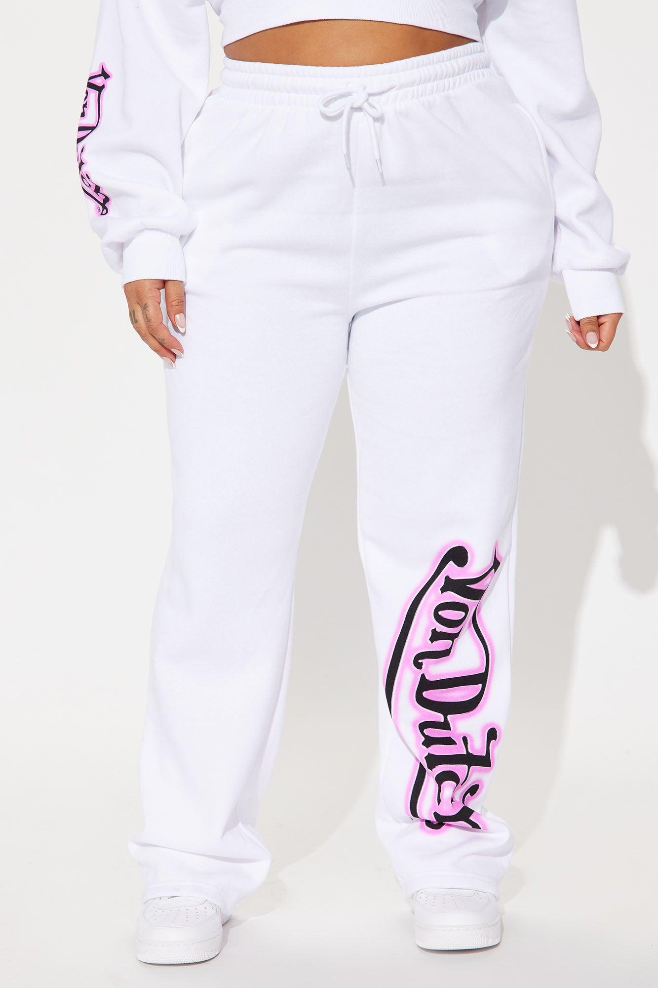 Von Dutch Graffiti Wide Leg Pant - White/Pink Product Image