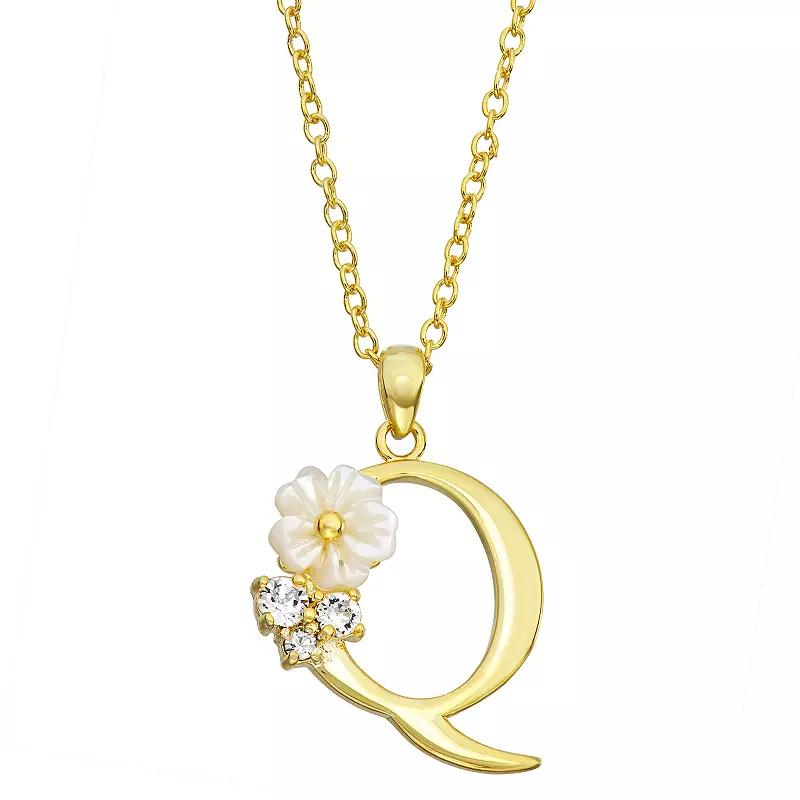 Brilliance Mother-of-Pearl Flower Initial Pendant Necklace, Womens Gold Tone X Product Image