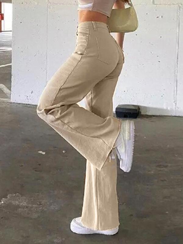 High Waisted Solid Flare Jeans Product Image