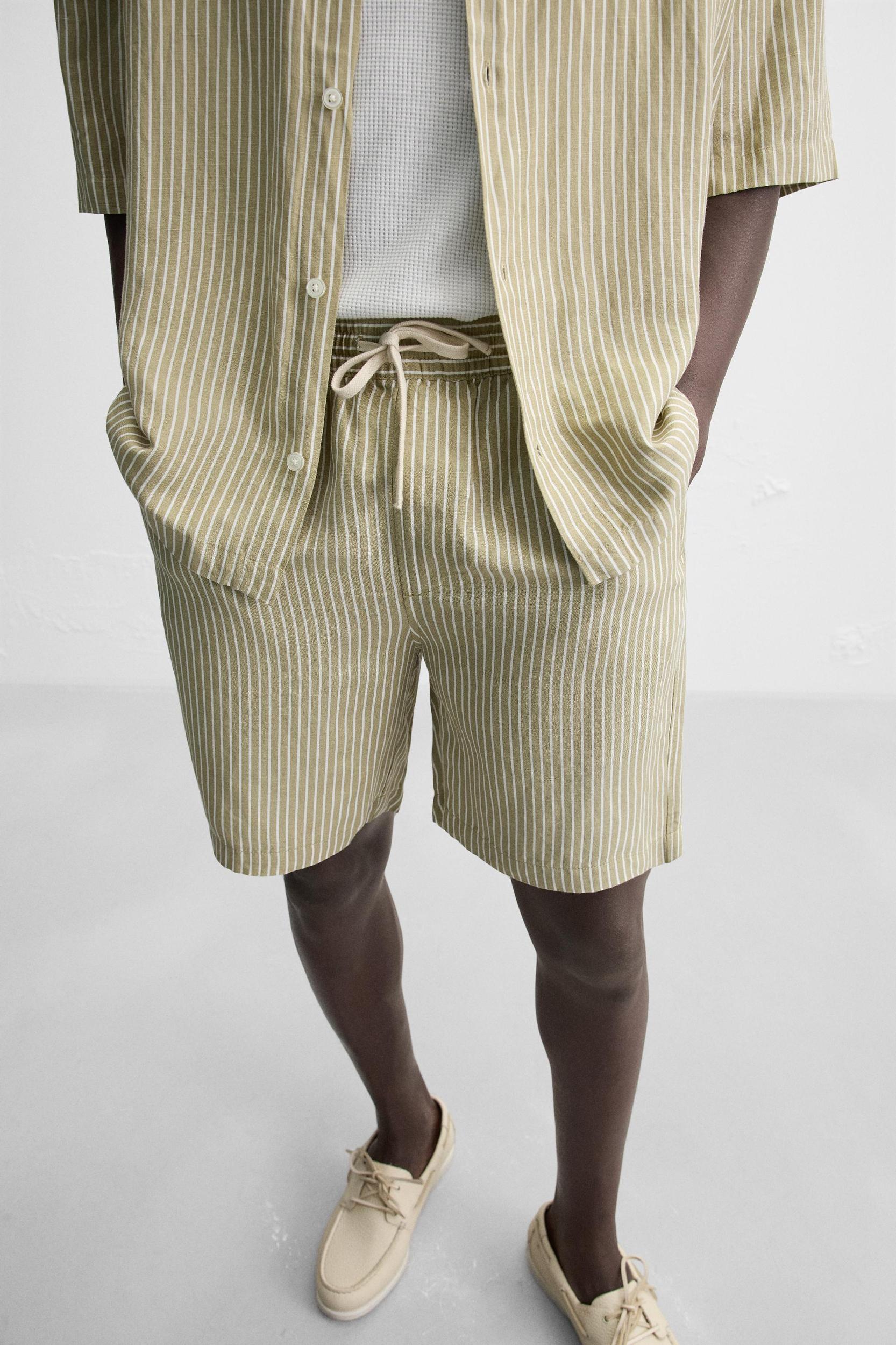 STRIPED LINEN VISCOSE SHORTS Product Image