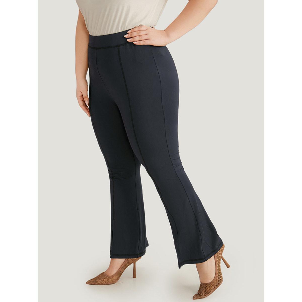 Plus Size Plain Split Hem Flare Leg Leggings Women Indigo Elegant High stretch Flare Leg High Rise Dailywear Leggings BloomChic 12/L Product Image