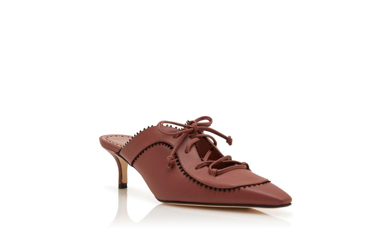 PALATINA Brown Nappa Leather Lace-Up Mules Product Image