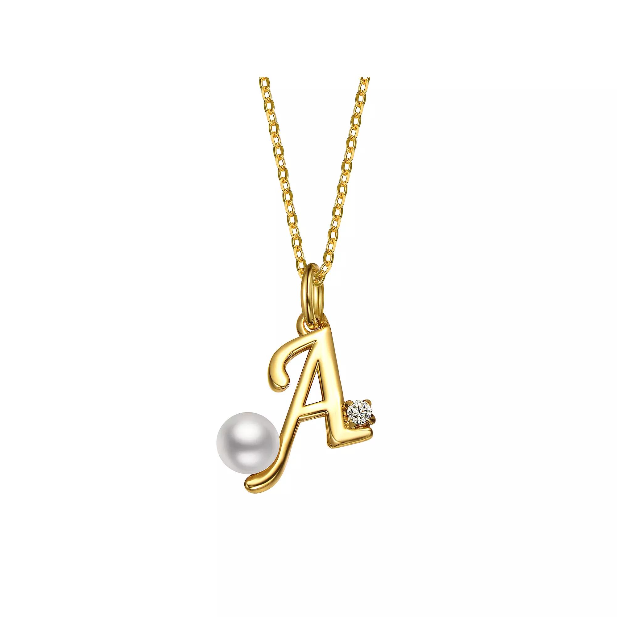 14k Gold Plated Simulated Pearl Initial Pendant Necklace, Womens Product Image