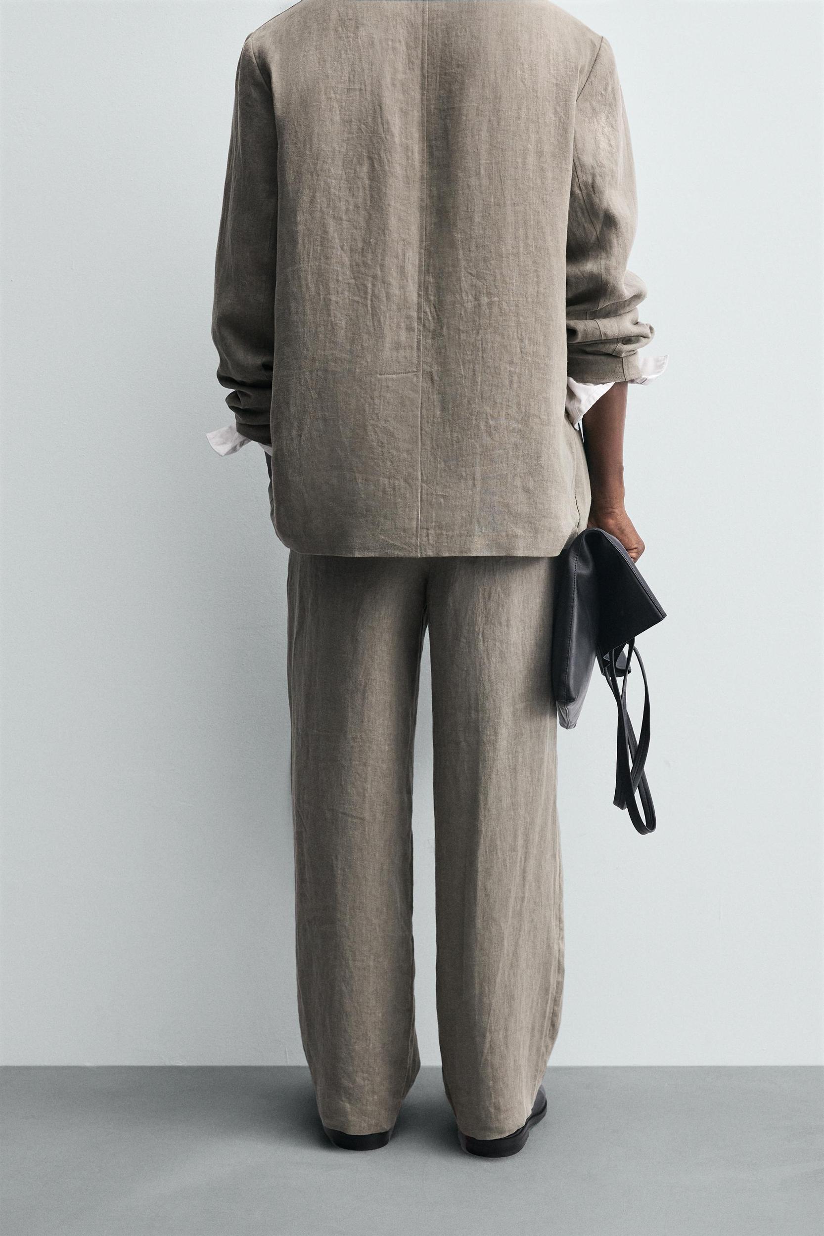 100% WASHED LINEN SUIT PANTS Product Image