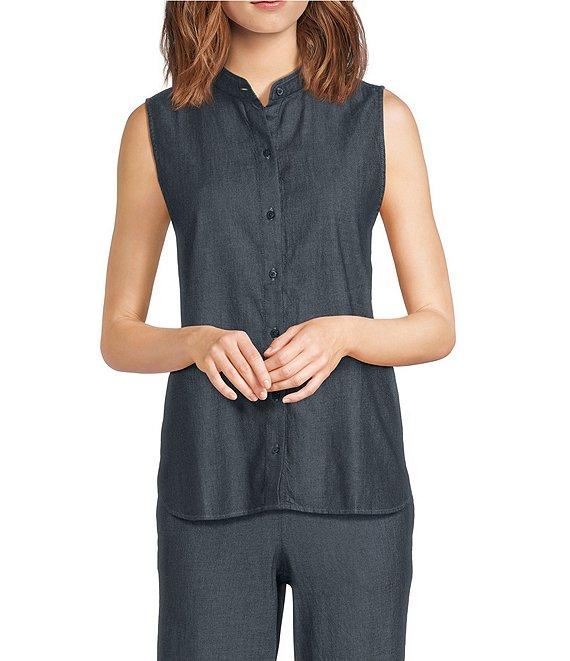 Eileen Fisher Organic Cotton Twill Mandarin Collar Sleeveless Top Product Image