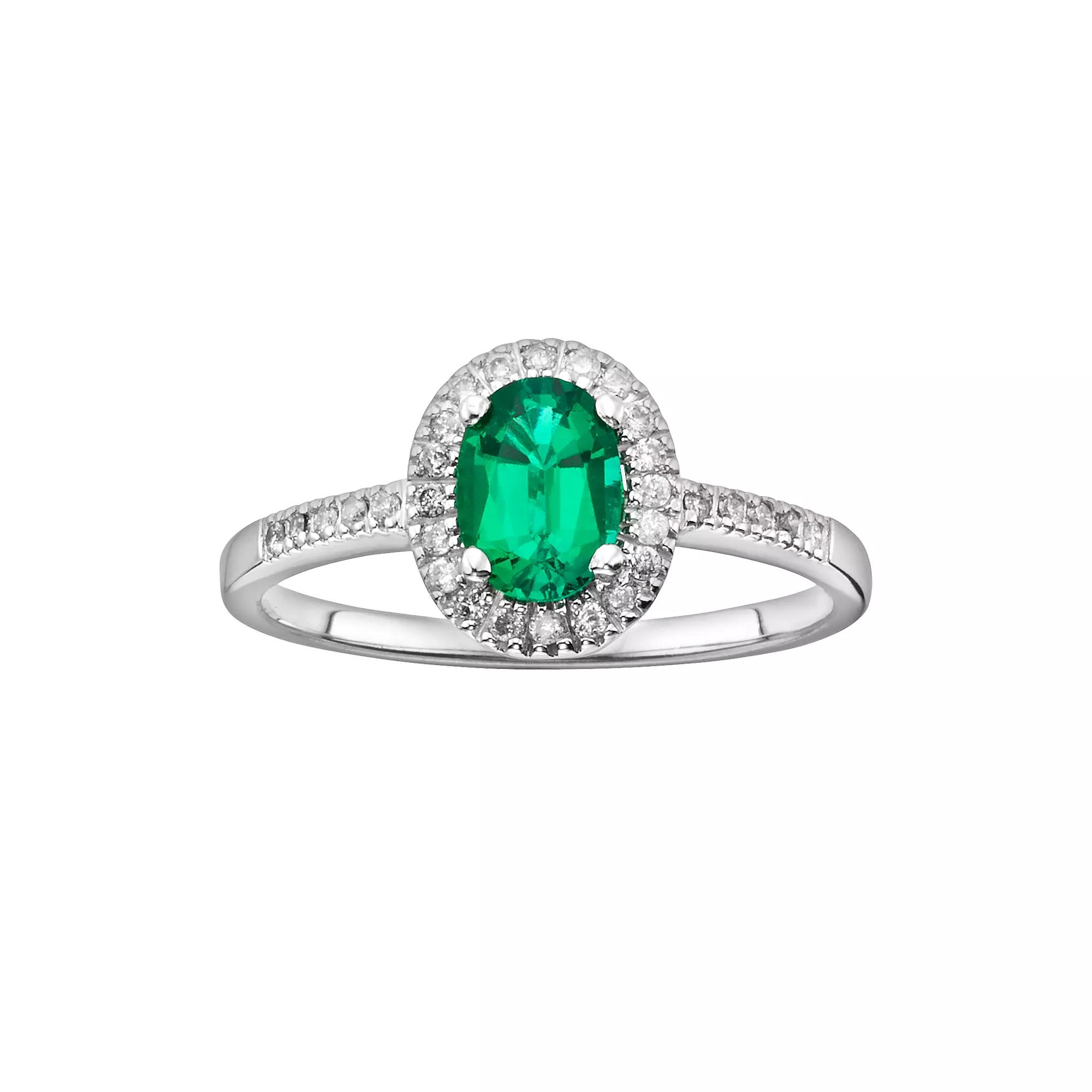 The Regal Collection 14k White Gold Genuine Emerald & 1/6-ct. T.W. IGL Certified Diamond Frame Ring, Women's,  Product Image