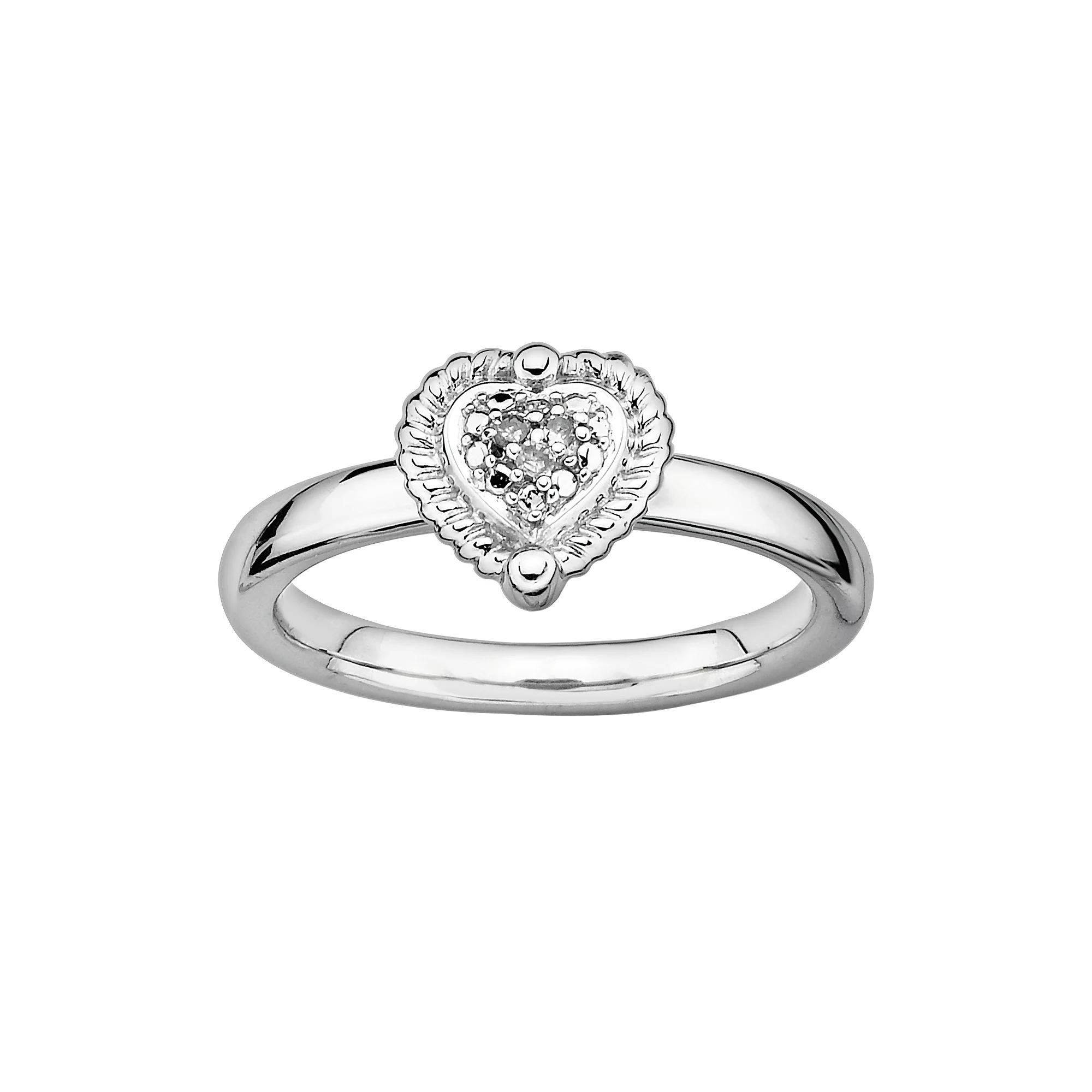 Stacks & Stones Sterling Silver Diamond Accent Framed Heart Stack Ring, Women's, Size: 10 Product Image