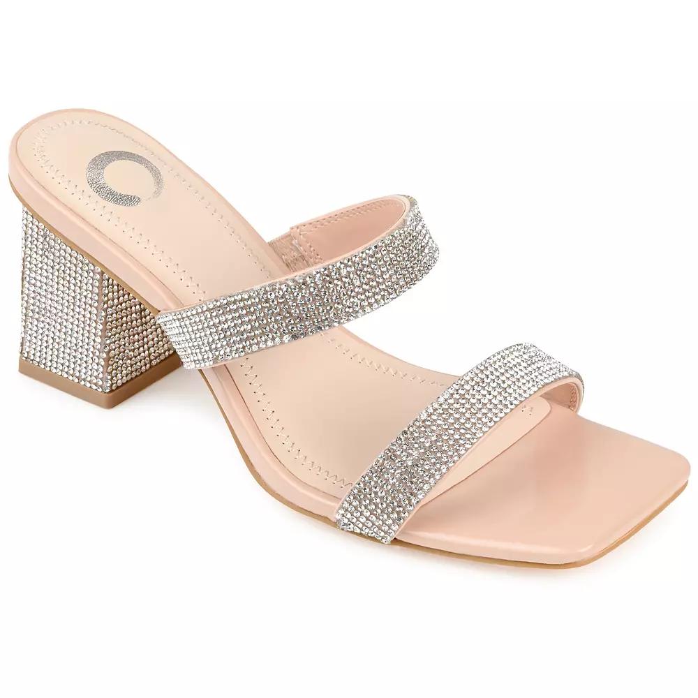 Journee Shandee Women's Rhinestone Block Heel Sandals,  Product Image