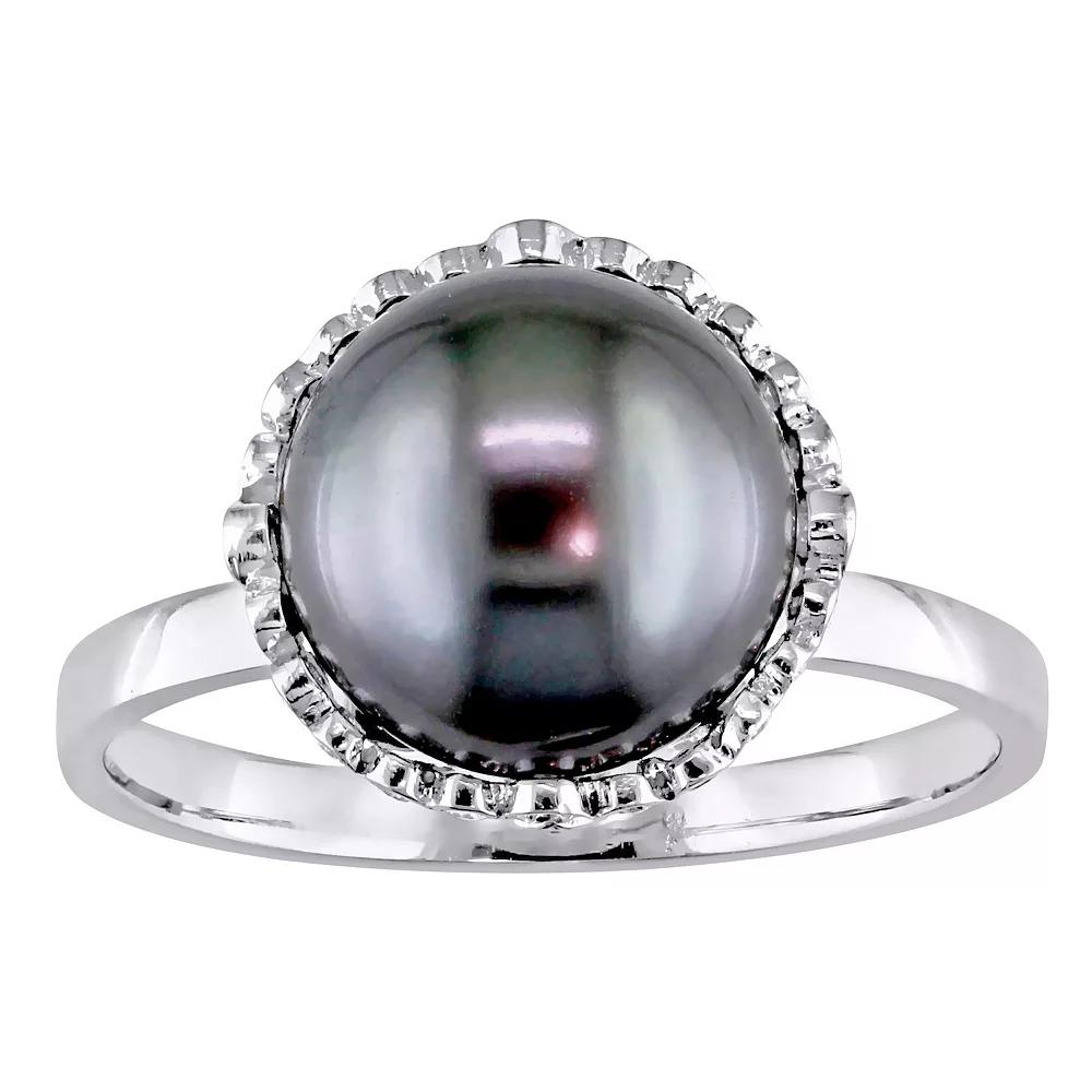 Stella Grace 14k White Gold Tahitian Cultured Pearl & 1/4 Carat T.W. Diamond Ring, Women's, Size: 8 Product Image