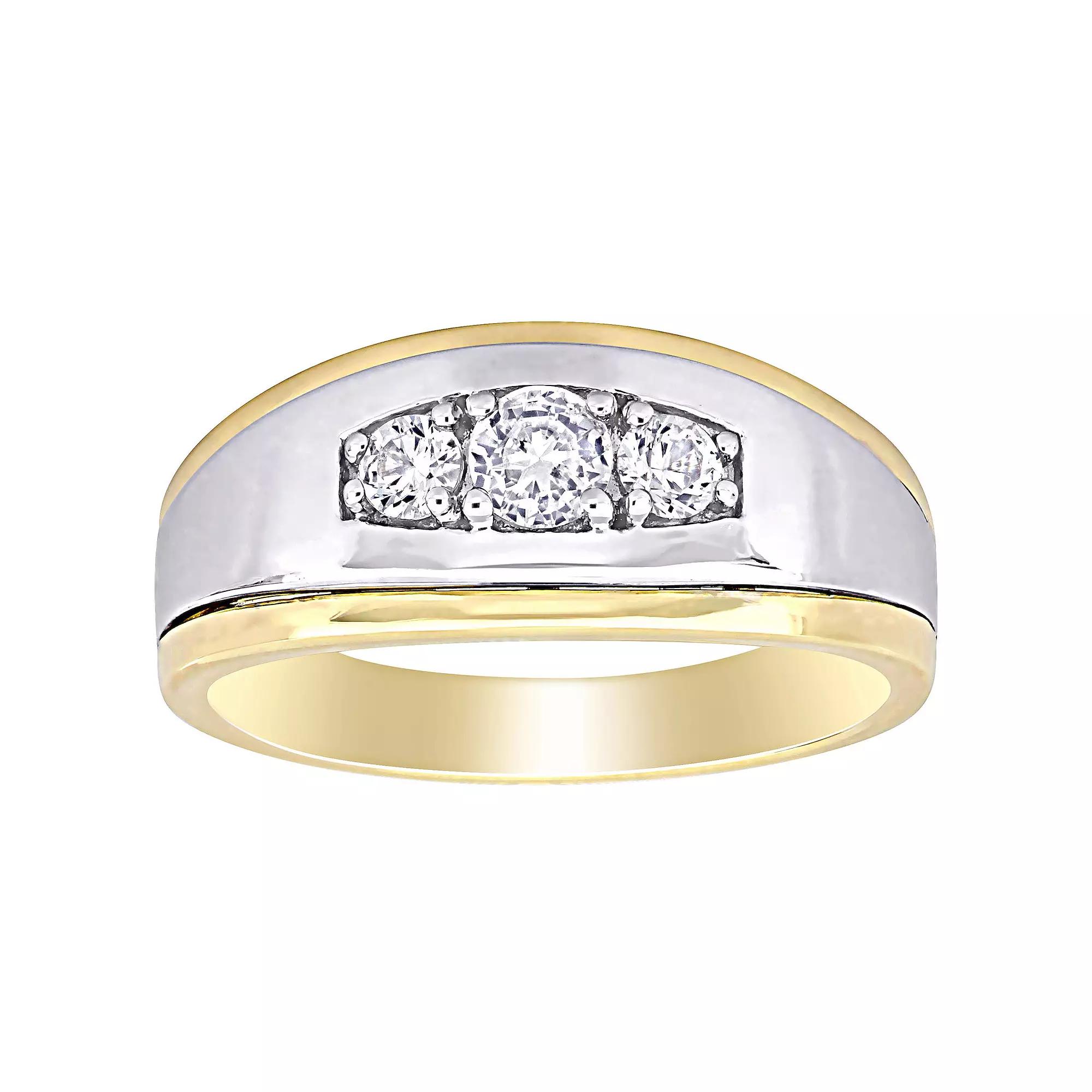 Stella Grace Men's 10k Gold Two Tone Lab-Created White Sapphire 3-Stone Ring, Size: 9.50, 10k Two Tone Product Image