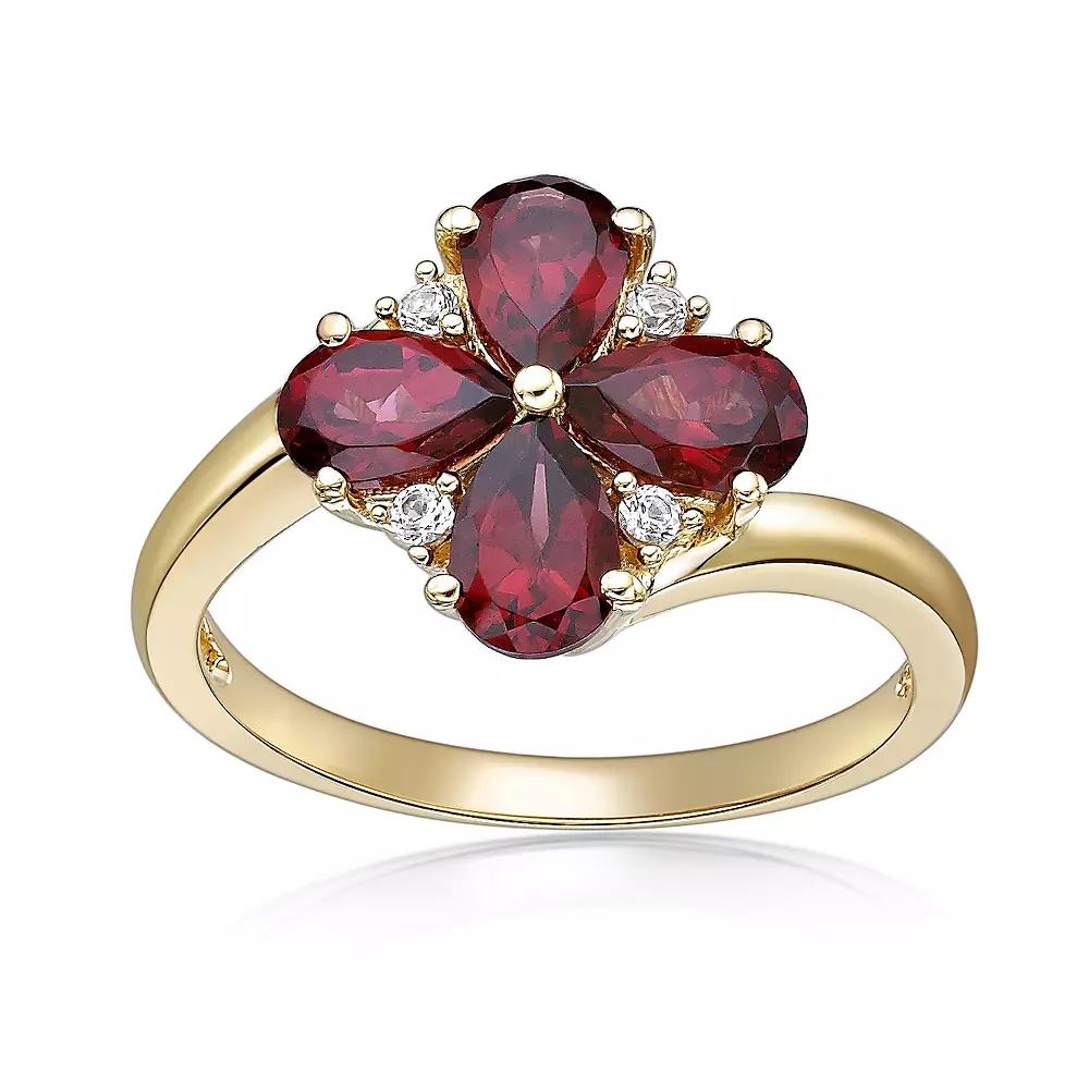 Gemminded 2 Micron Gold Over Silver Garnet & Lab-Created White Sapphire Flower Ring, Women's, Size: 7, Gold Tone Product Image