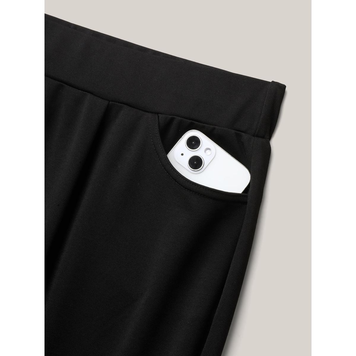 Plus Size Pleated Stretchy Waist Skinny-Fit Pants Women Black Office Bodycon Mid Rise Office Pants BloomChic 12/L Product Image