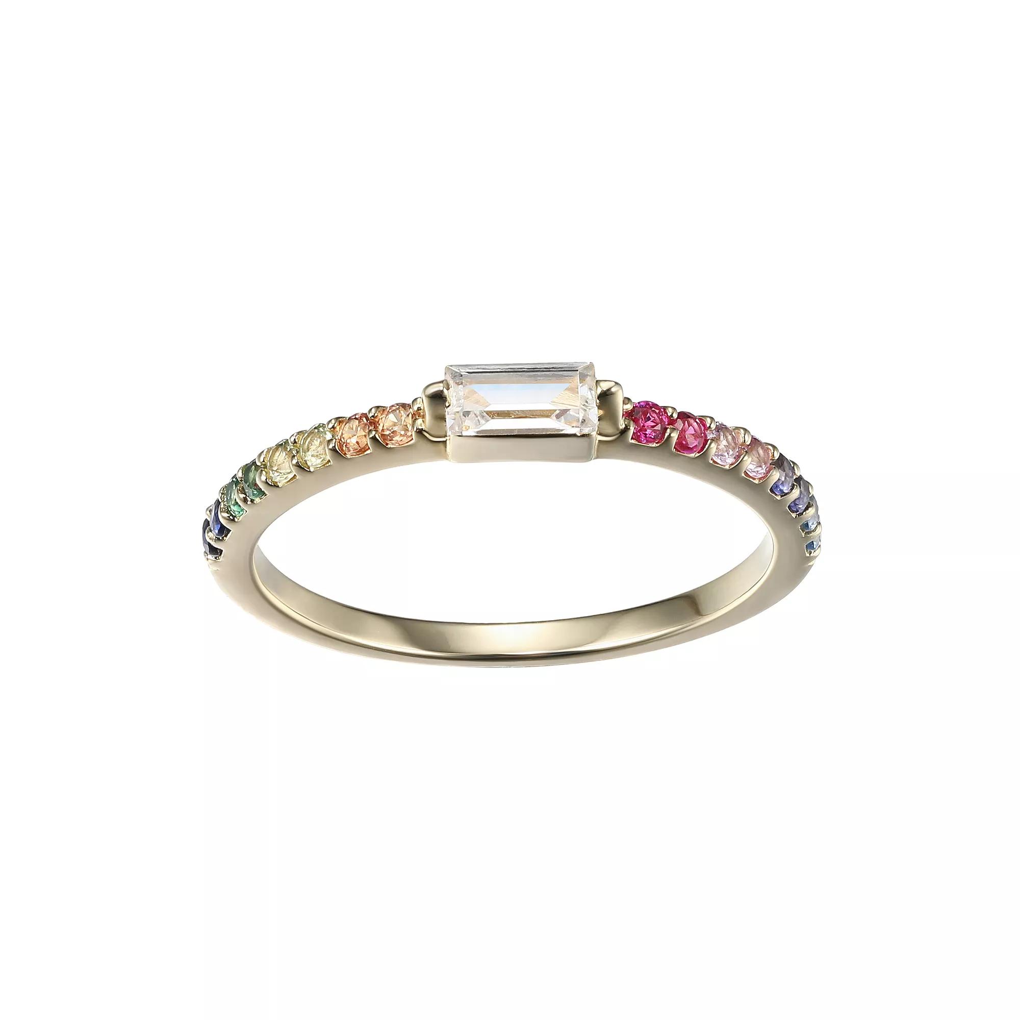 18k Gold Over Sterling Silver Rainbow Multi Gemstone Ring, Women's, Size: 6, Gold Tone Product Image