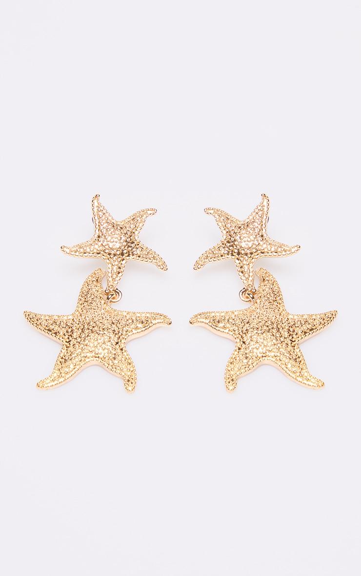 Gold Starfish Detail Drop Stud Earrings Product Image