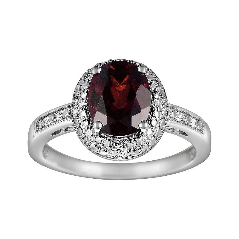 Sterling Silver Garnet and Diamond Accent Oval Ring, Womens Red Product Image