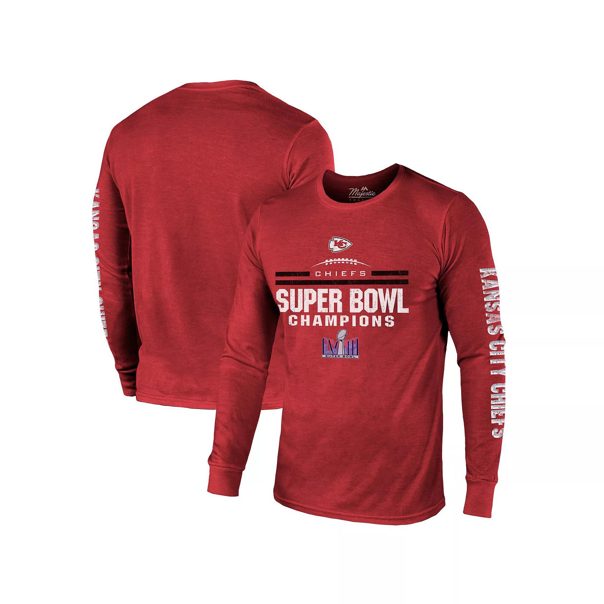 Men's Majestic Threads Red Kansas City Chiefs Super Bowl LVIII Champions Tri-Blend Long Sleeve Hit T-Shirt, Size: XL Product Image