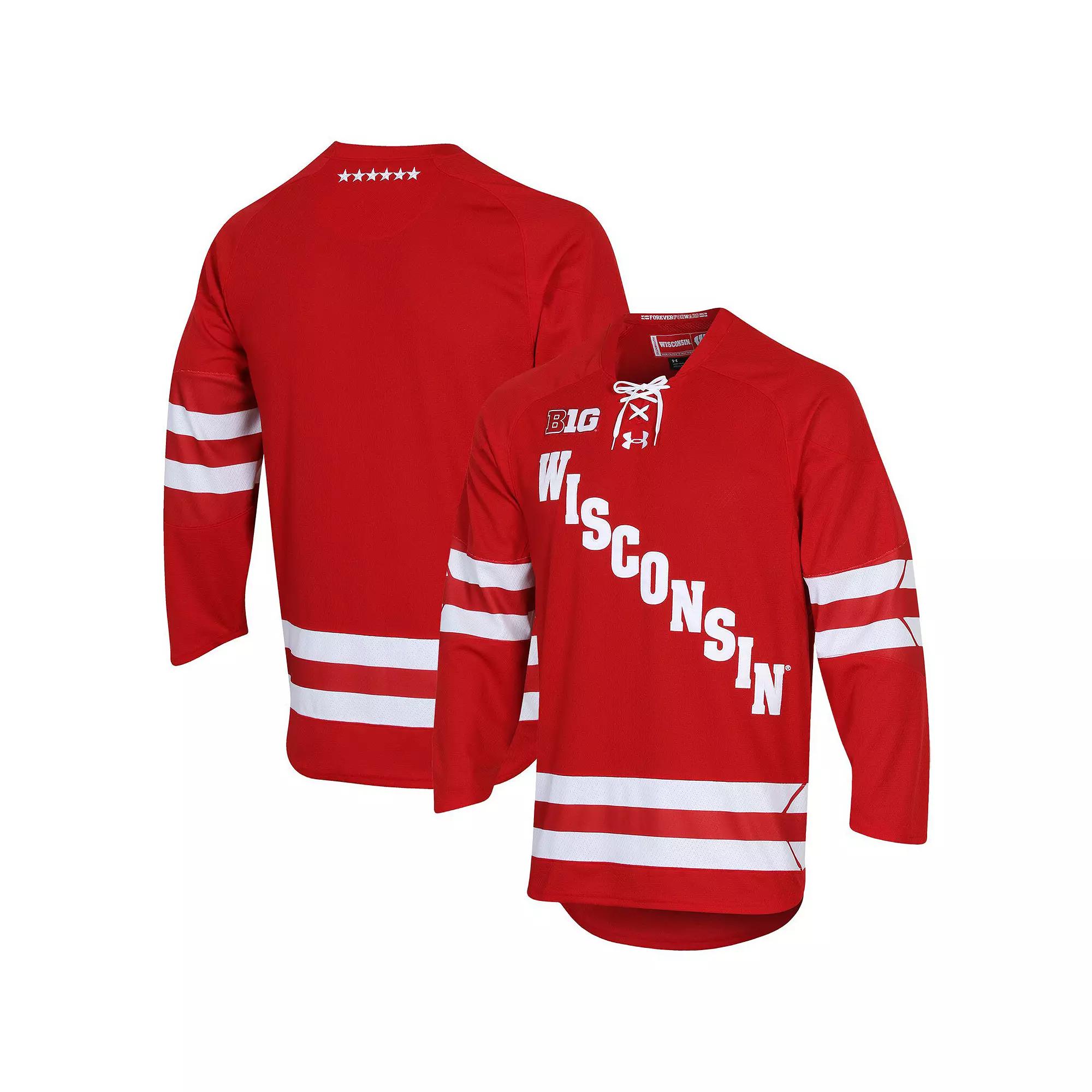 Men's Under Armour Red Wisconsin Badgers UA Replica Hockey Jersey,  Product Image