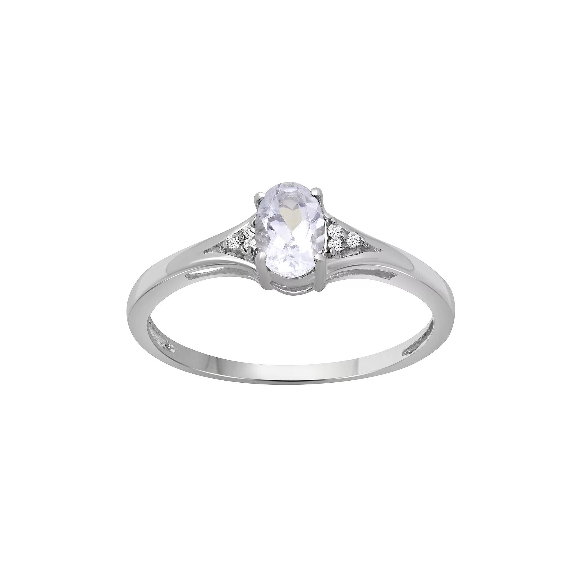 Jewelexcess Sterling Silver Oval Aquamarine & Diamond Accent Ring, Womens Product Image