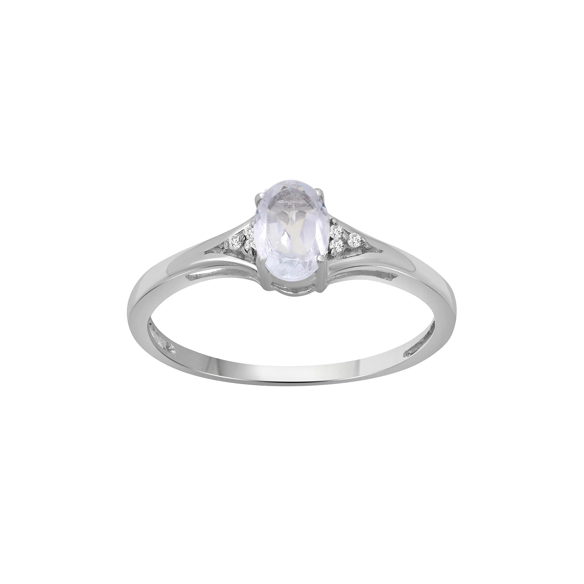 Jewelexcess Sterling Silver Oval White Topaz & Diamond Accent Ring, Women's, Size: 9 Product Image