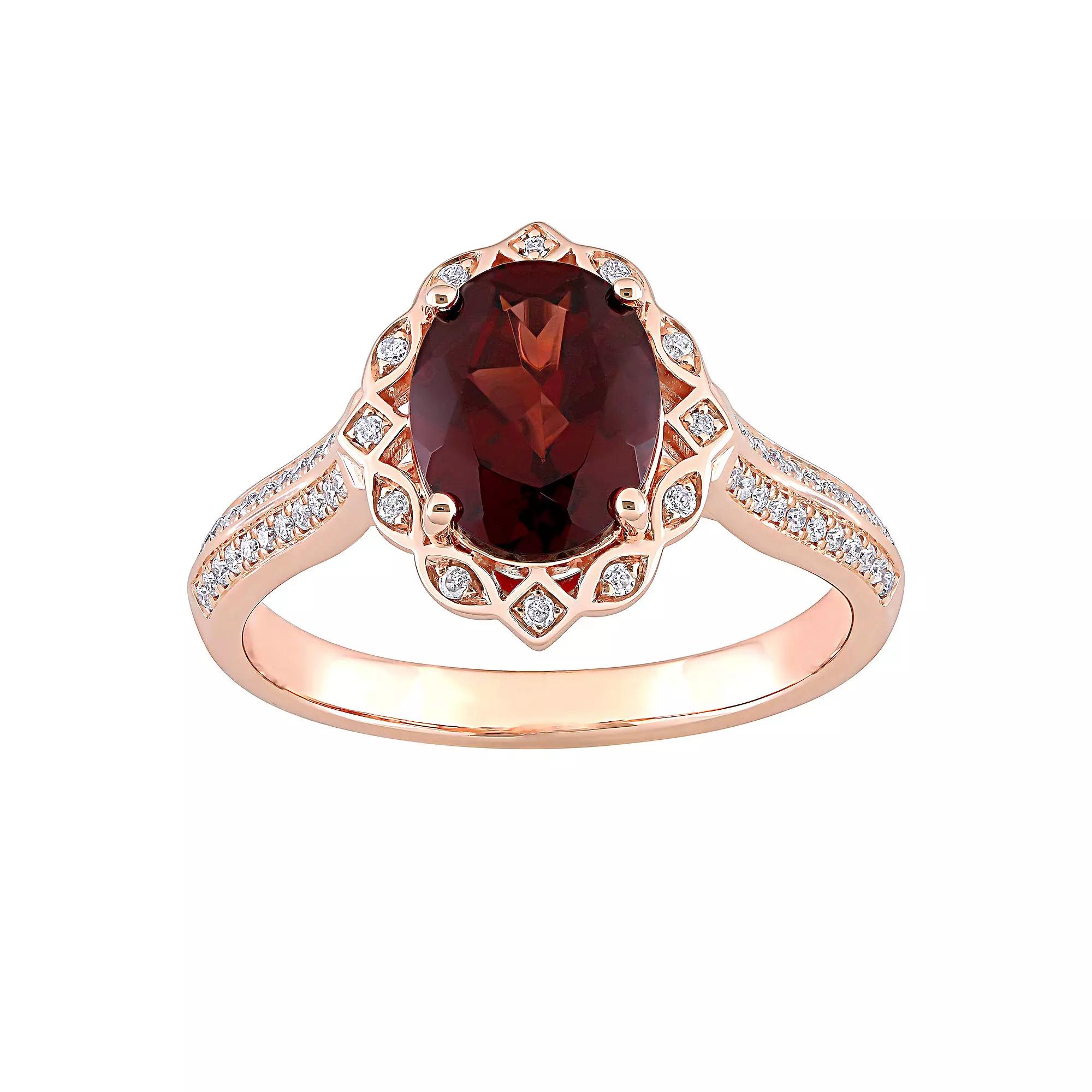 Stella Grace 14k Rose Gold Garnet & 1/6 Carat T.W. Diamond Vintage Halo Engagement Ring, Women's, Size: 9 Product Image