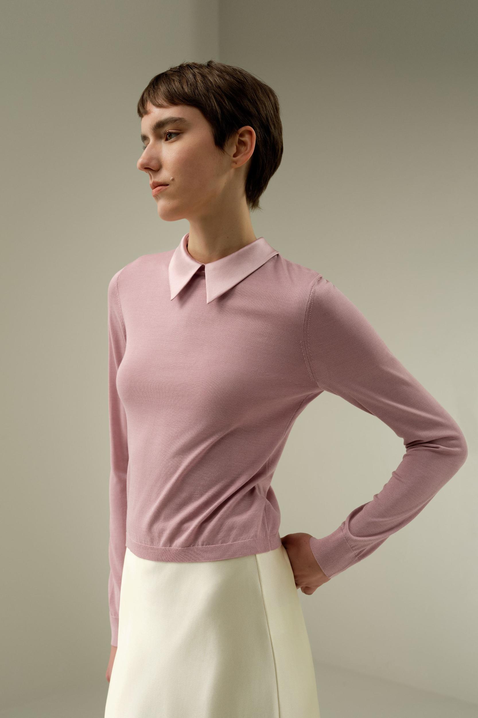 LSxES Elitist Silk Knitted Top with Collar Product Image