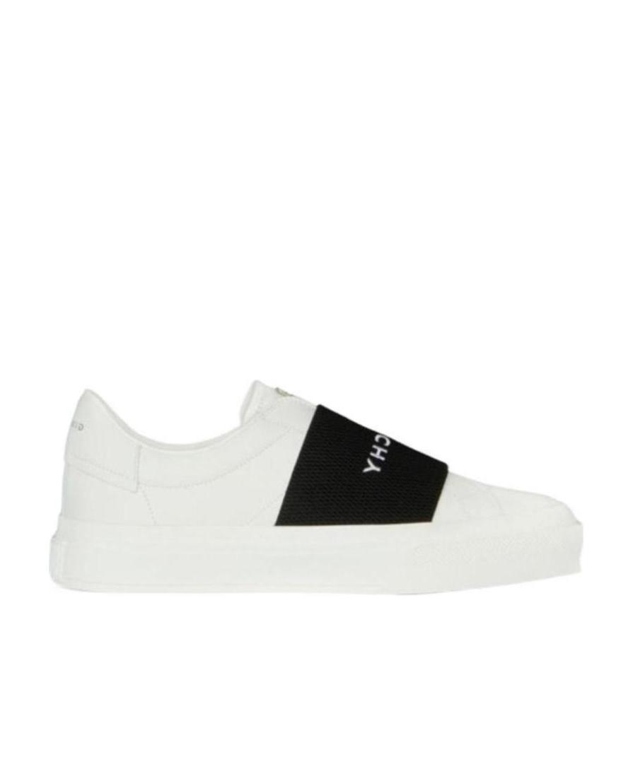 GIVENCHY Logo-embroidered Slip-on Leather Sneakers In White Black Product Image