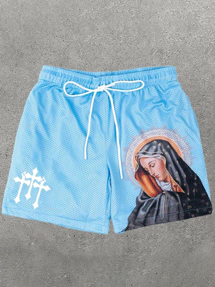 Sopula Mary Cross Blue Print Mesh Shorts Product Image