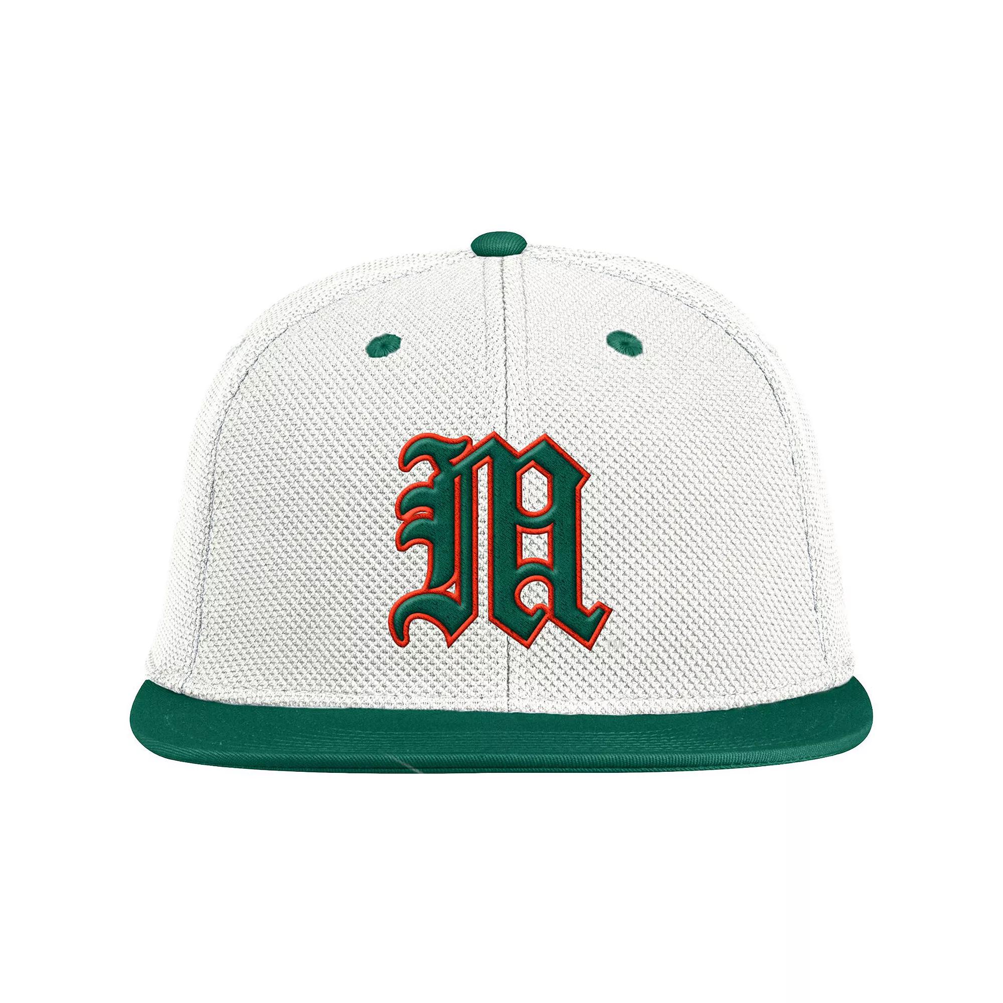Men's adidas Cream/Green Miami Hurricanes On-Field Baseball Fitted Hat, Size: 7 3/4, Beige Product Image