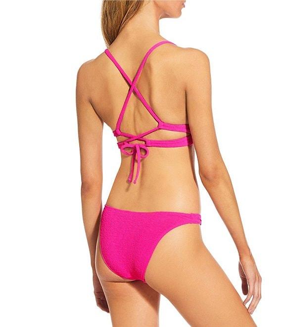 GB Solid Scrunchie Textured Tanga High Leg Hipster Swim Bottom Product Image