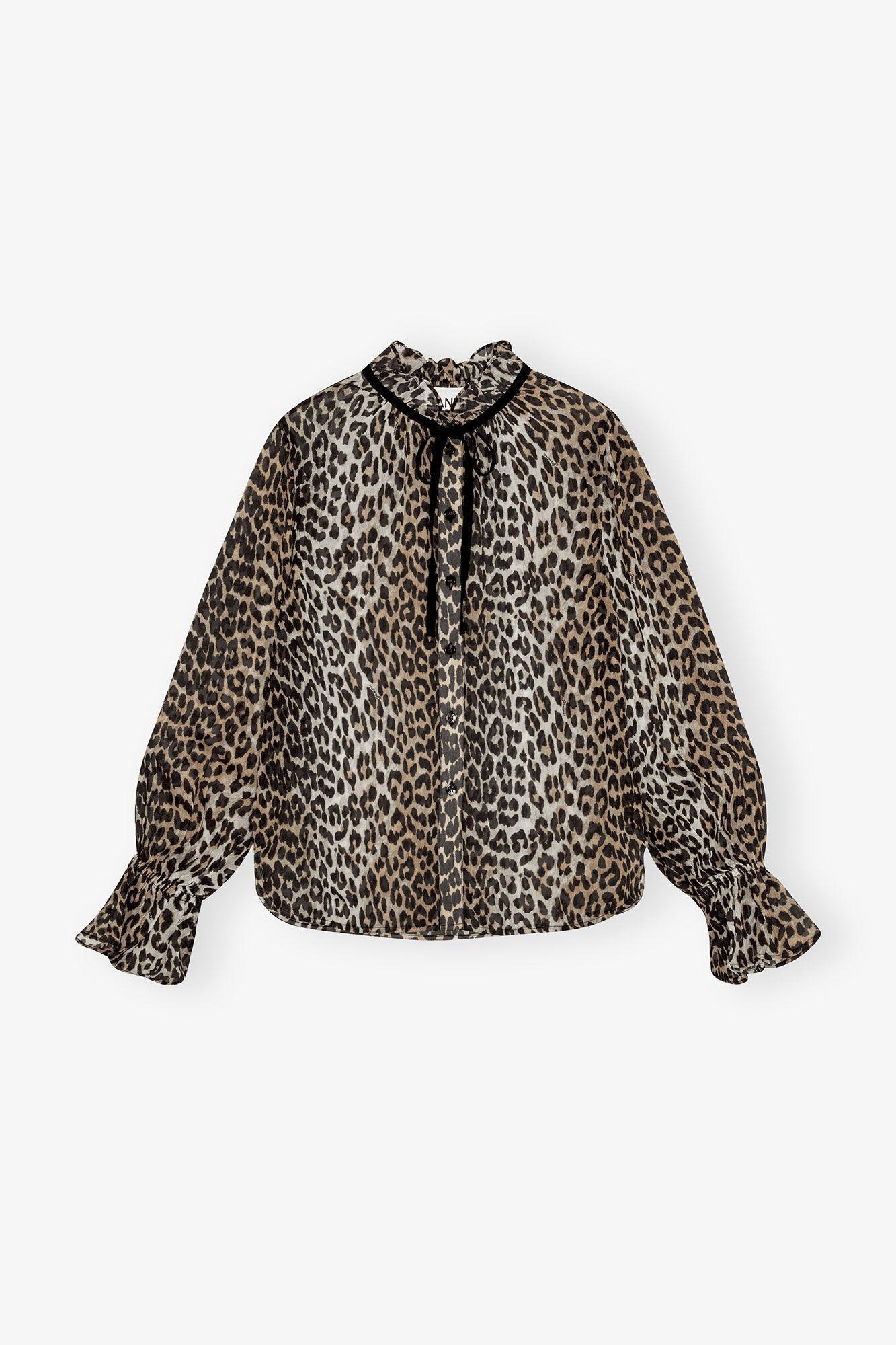 Leopard Print Chiffon Tie String Shirt Product Image