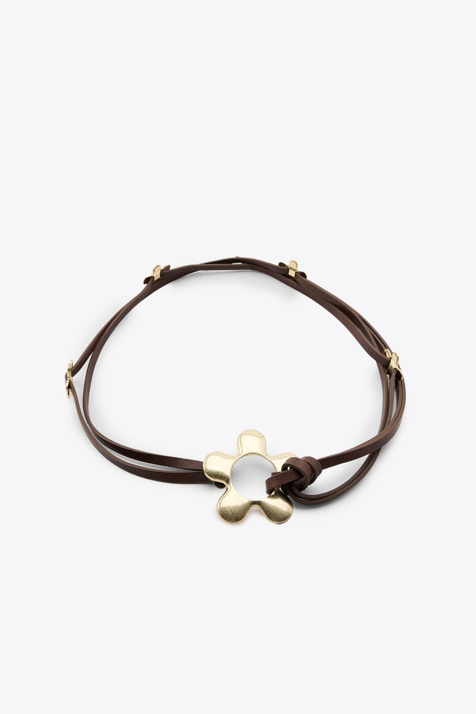 LEATHER CORD BELT WITH FLOWERS Product Image