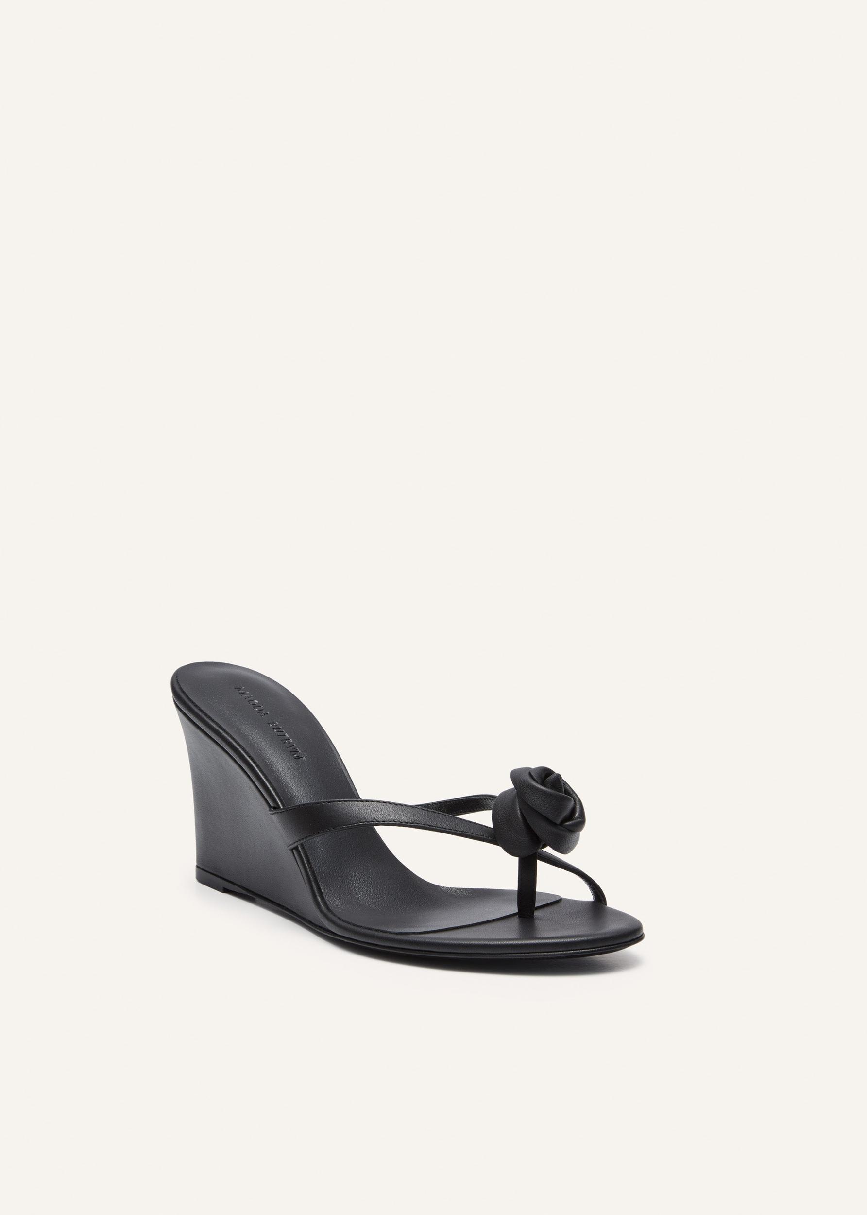 Wedge flower sandals in black leather Product Image