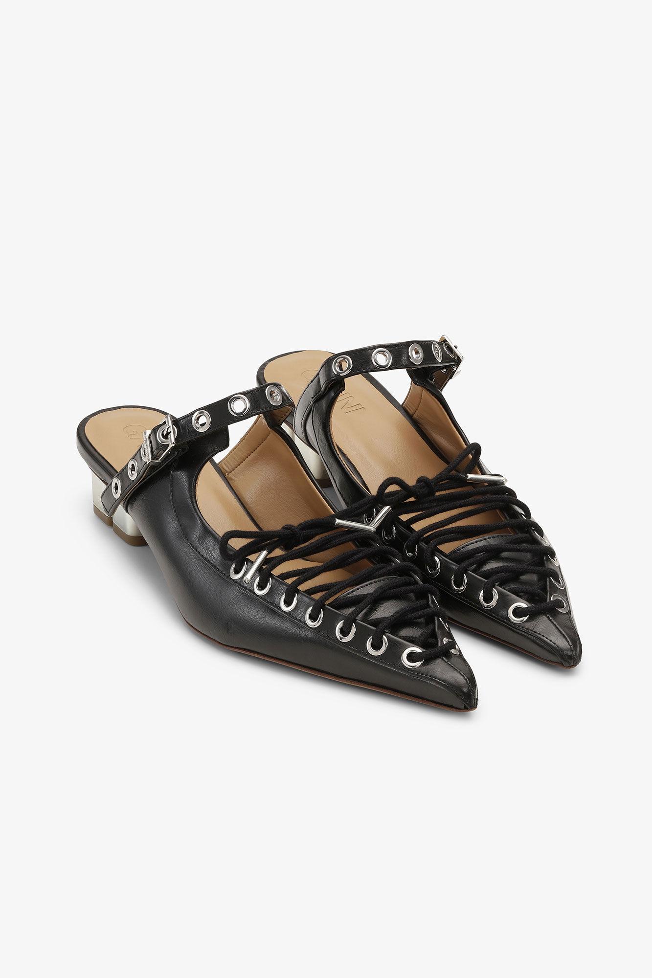 Black Oleatex Lace-Up Mules Product Image