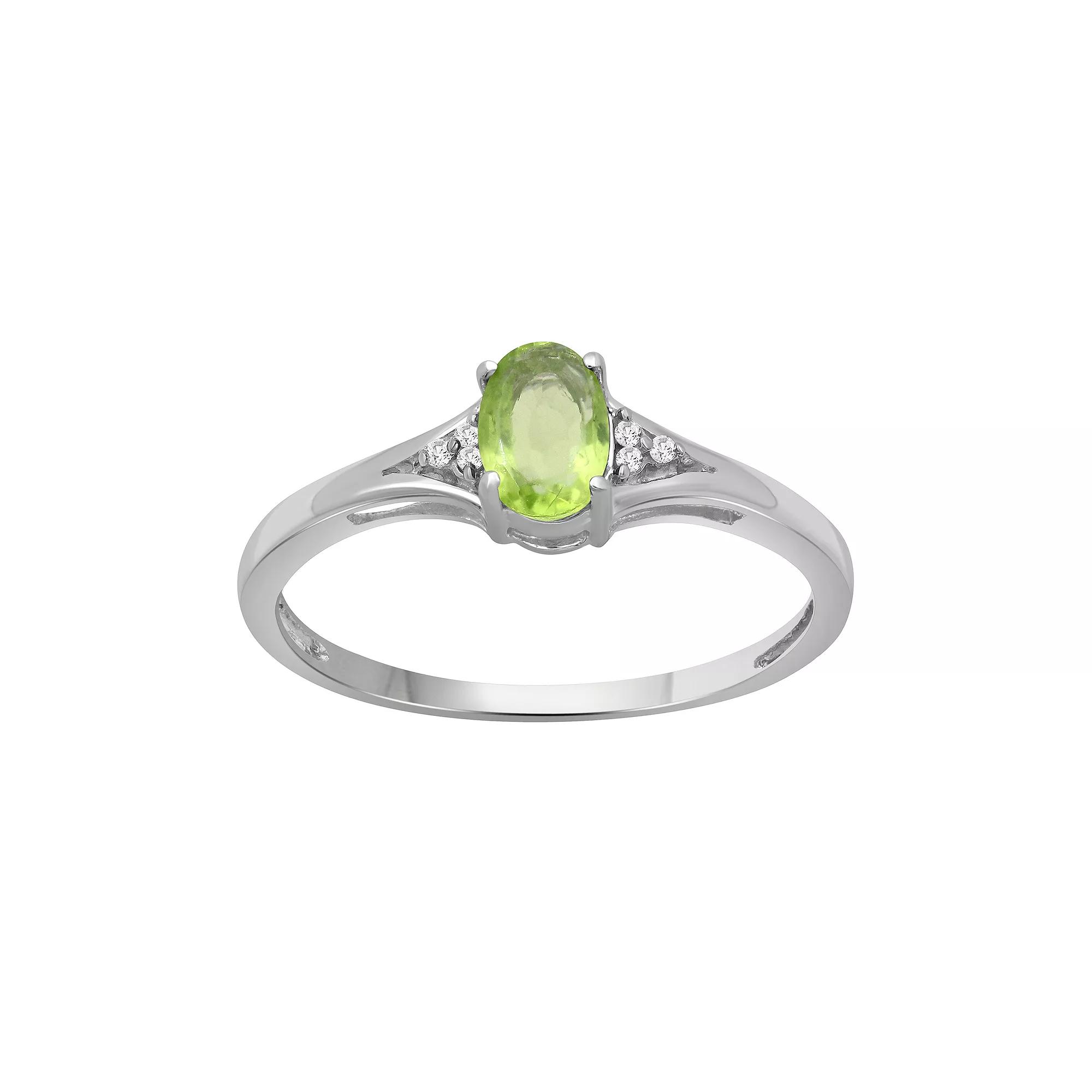 Jewelexcess Sterling Silver Oval Peridot & Diamond Accent Ring, Womens Product Image