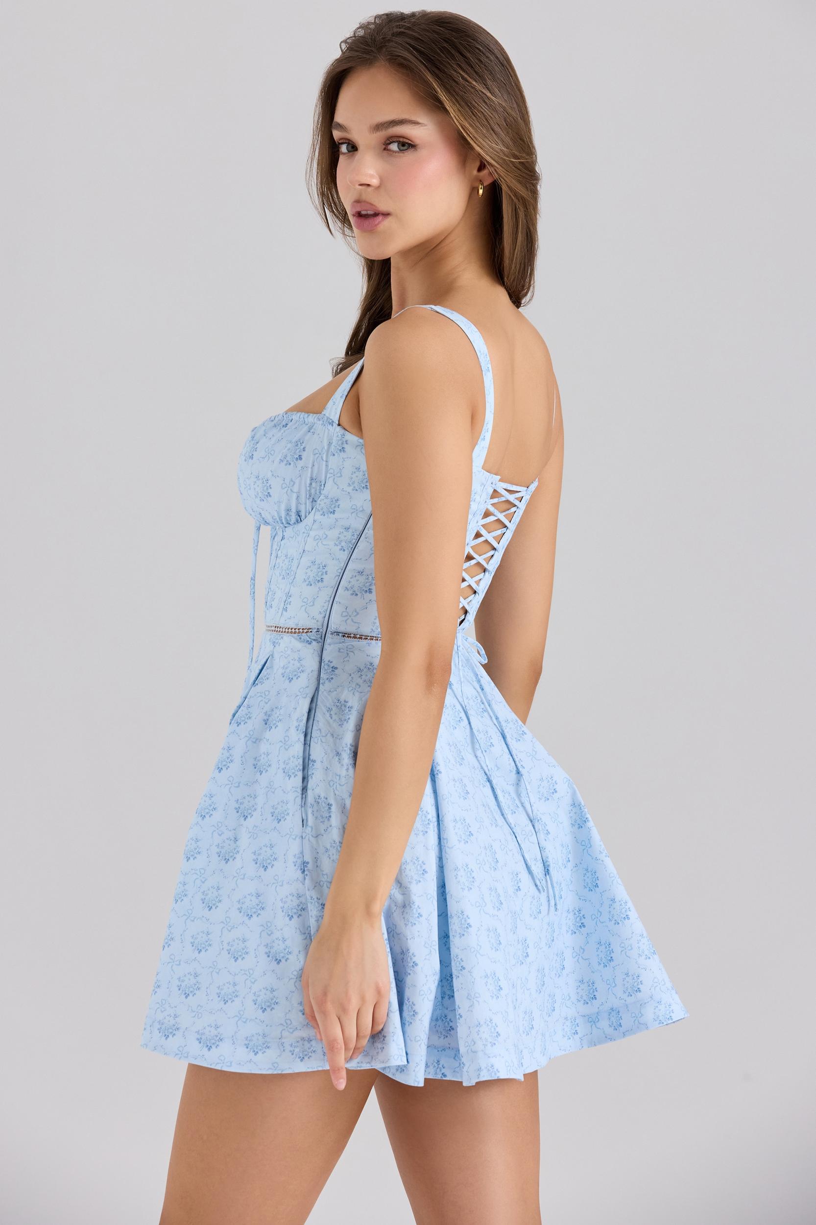 Calia  blue floral print stretch cotton mini dress Product Image