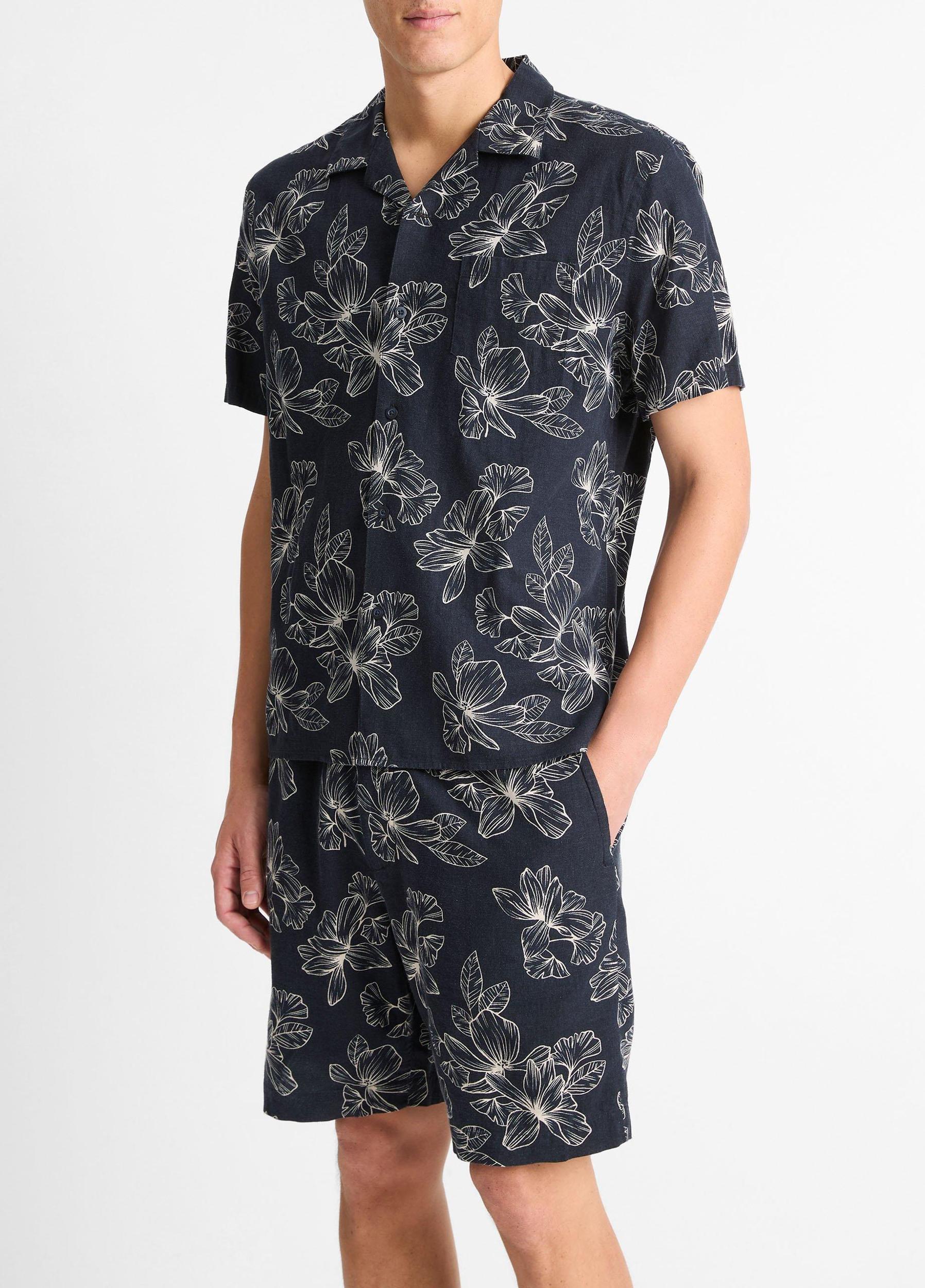 Line Floral Linen-Blend Cabana Shirt Product Image