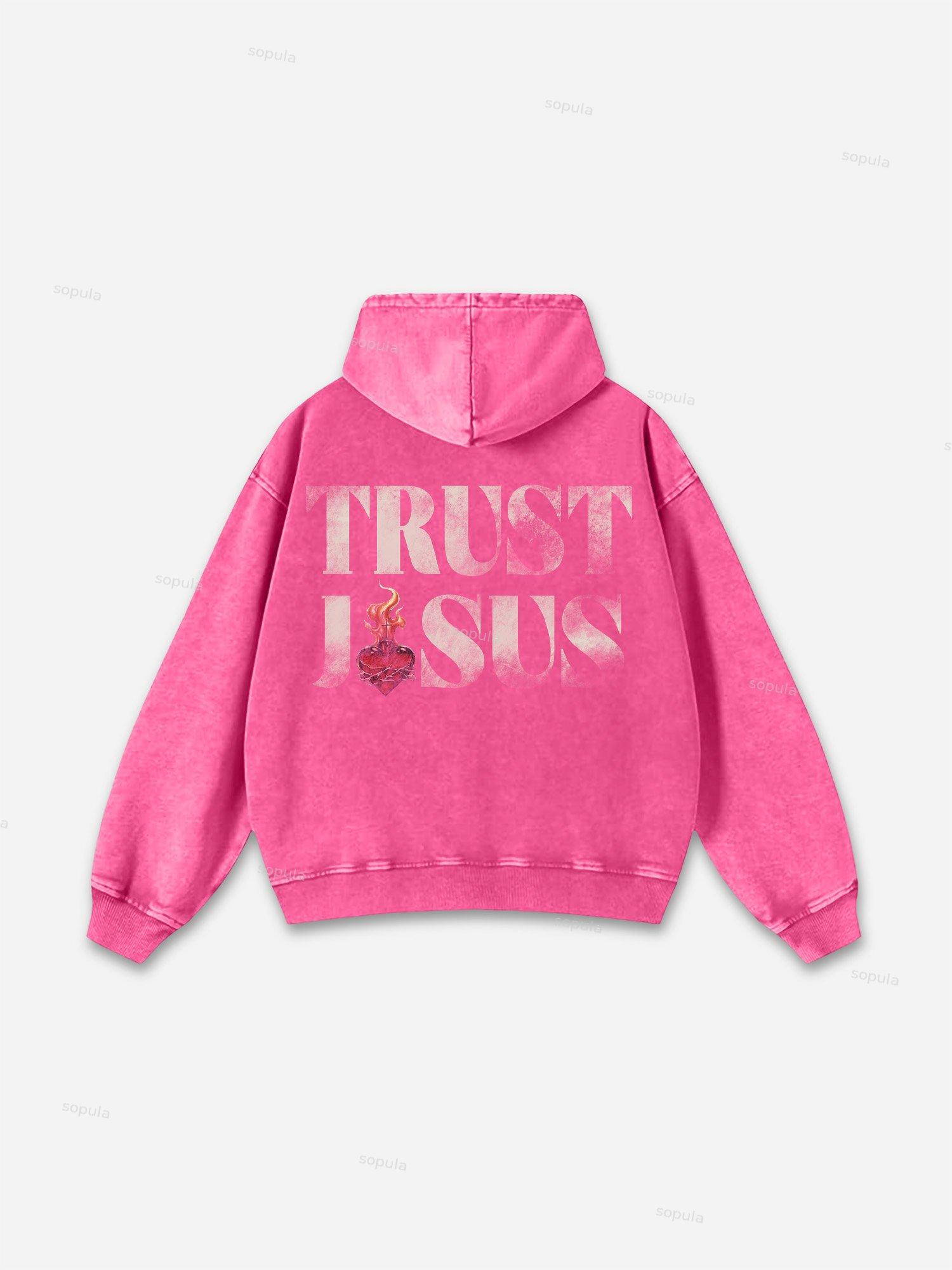 Sopula Trust Jesus Vintage Slogan Graphic Washed Hoodie Product Image
