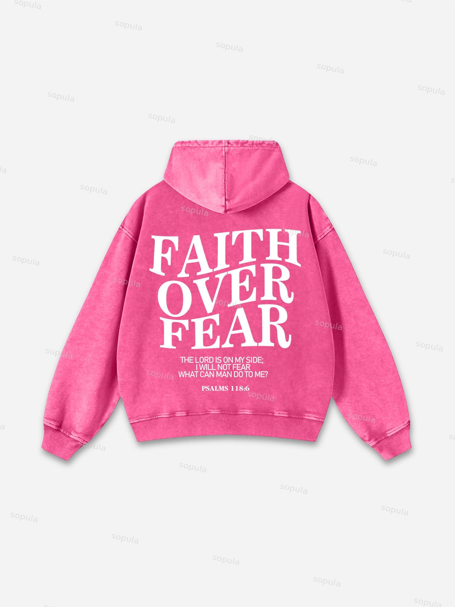 Vintage Faith Over Fear Graphic Acid Washed Oversized Hoodie Product Image