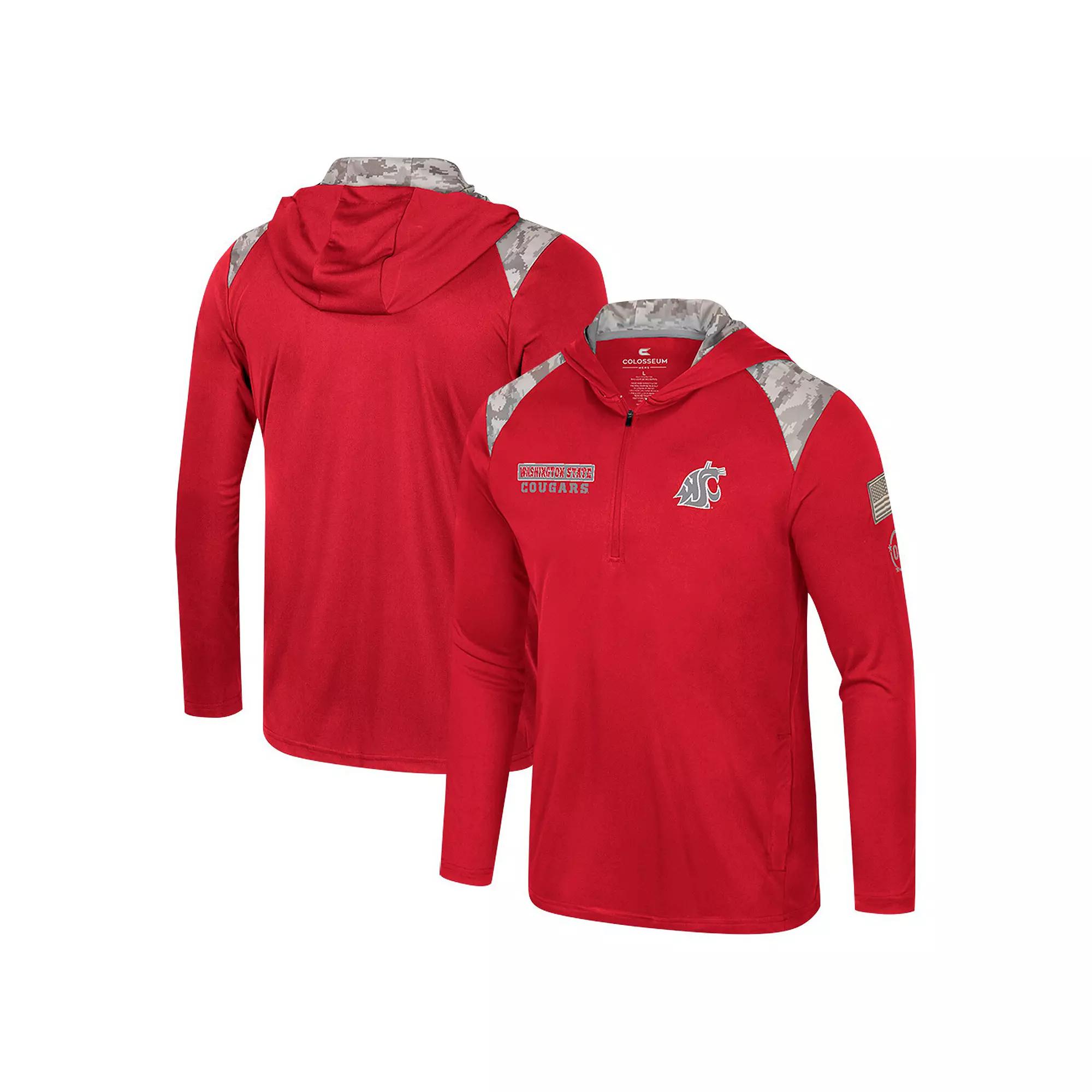 Men's Colosseum Crimson Washington State Cougars OHT Military Appreciation Quarter-Zip Hoodie Jacket,  Product Image