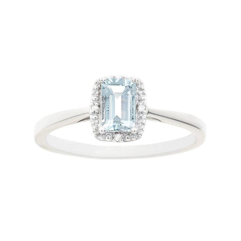 Celebration Gems Sterling Silver White Topaz & Diamond Accent Rectangle Halo Ring, Women's,  Product Image