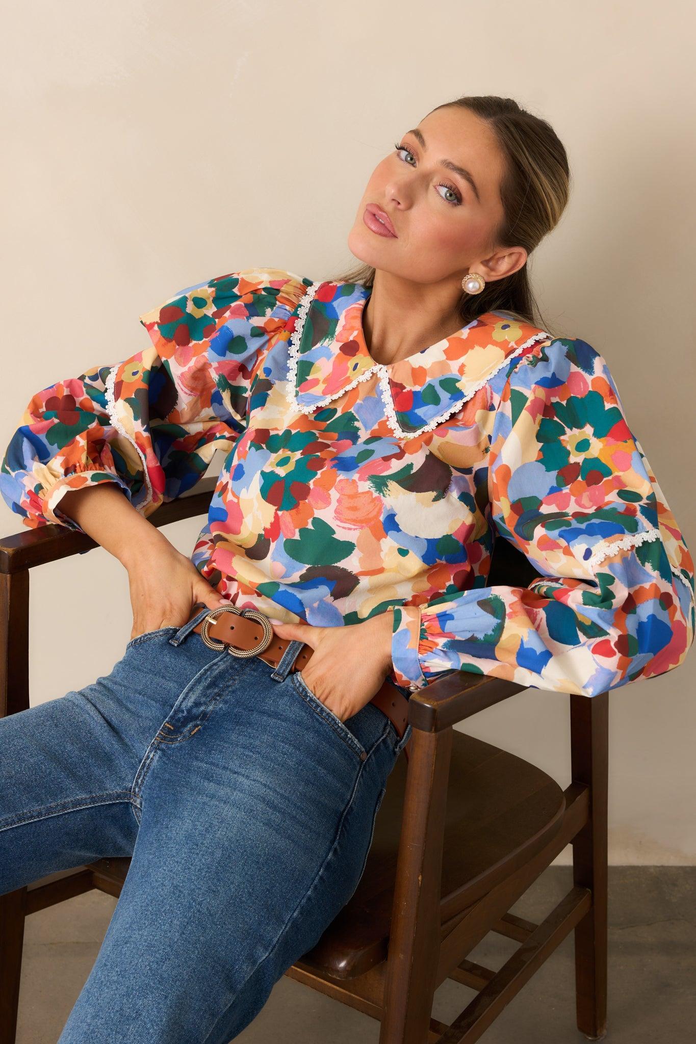 Prosperina Stowe Orange Multi Floral Print Cotton Top L / Orange Product Image