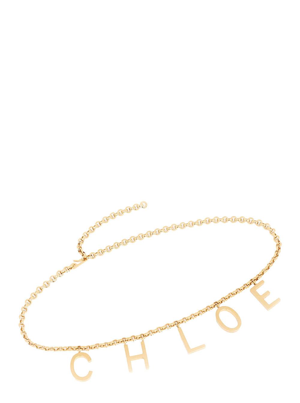 CHLOÉ Metallic Belt With Adjustable Hook Closure And Logo Lettering Charm In Brass Woman In Gold Product Image