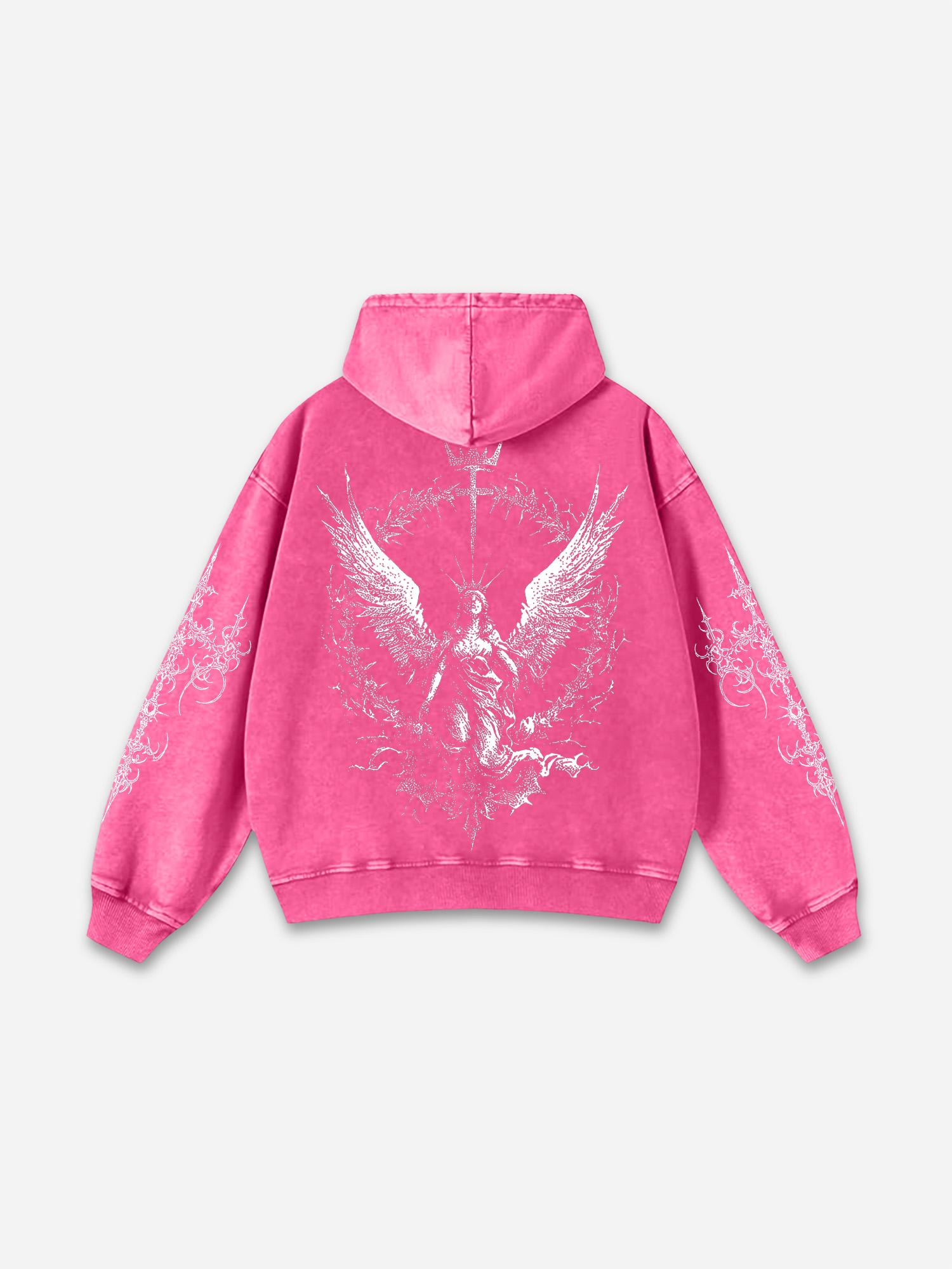 Sopula Angelic Crown Gothic Totem Graphic Acid Wash Oversized Hoodie Product Image