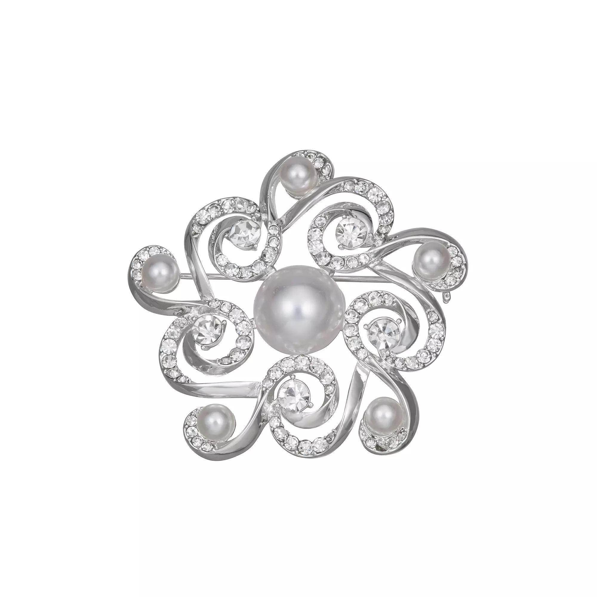 Napier Silver Tone Simulated Pearl Swirl Pin, Women's, White Product Image