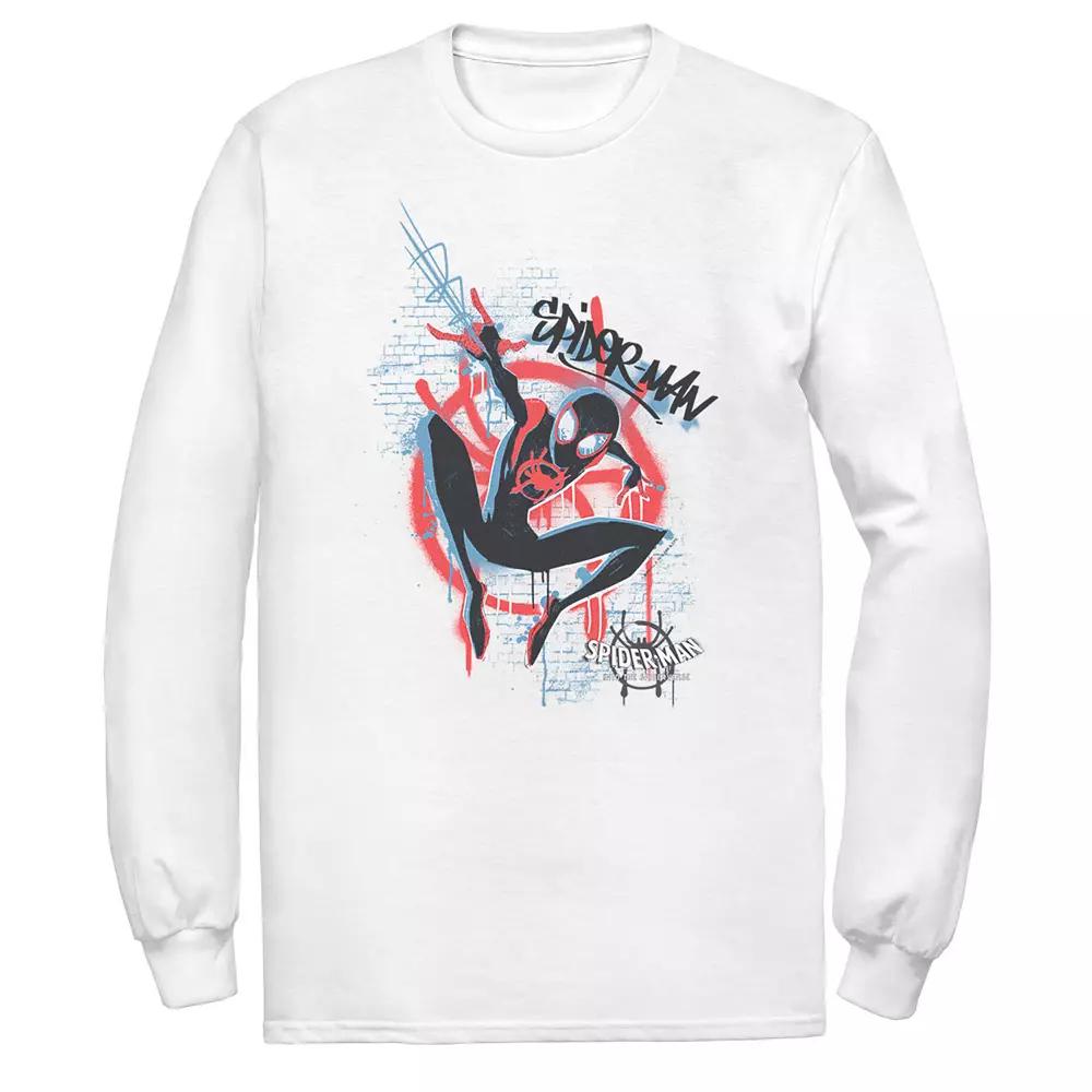 Men's Marvel Spiderverse Blue Red Brick Graffiti Tee, Size: XL, White Product Image