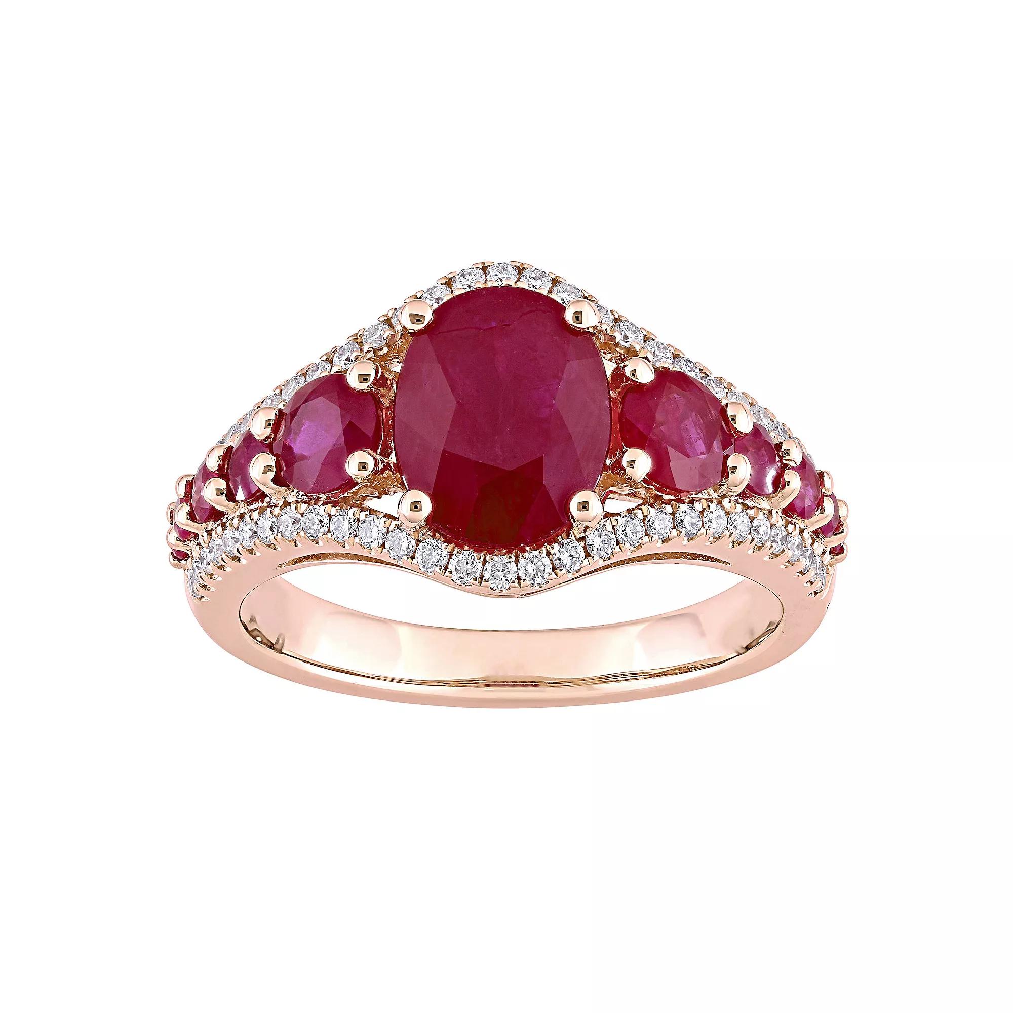 Stella Grace 14k Rose Gold Ruby & 1/3 Carat T.W Diamond Graduated Ring, Women's,  Product Image