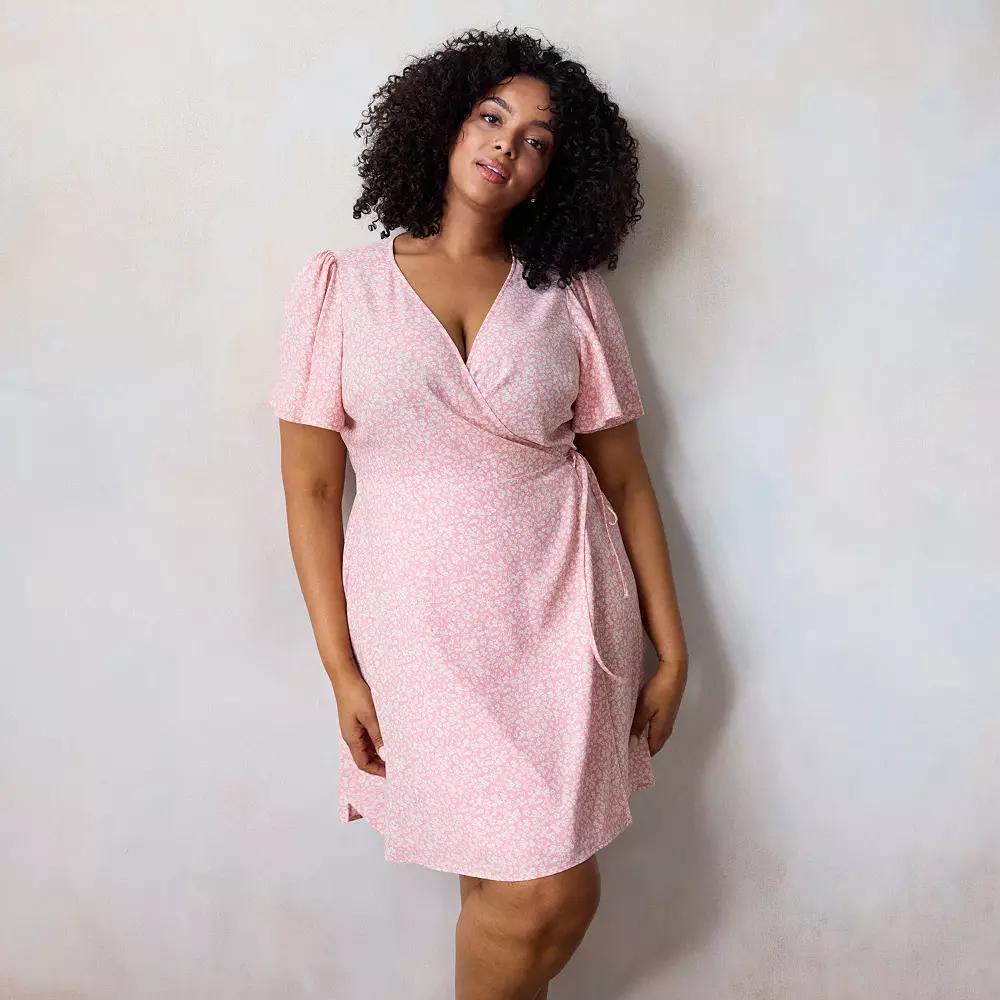 Plus Size LC Lauren Conrad Modern Wrap Mini Dress, Women's, Size: 1XL, Pink Kendra Ditzy Product Image
