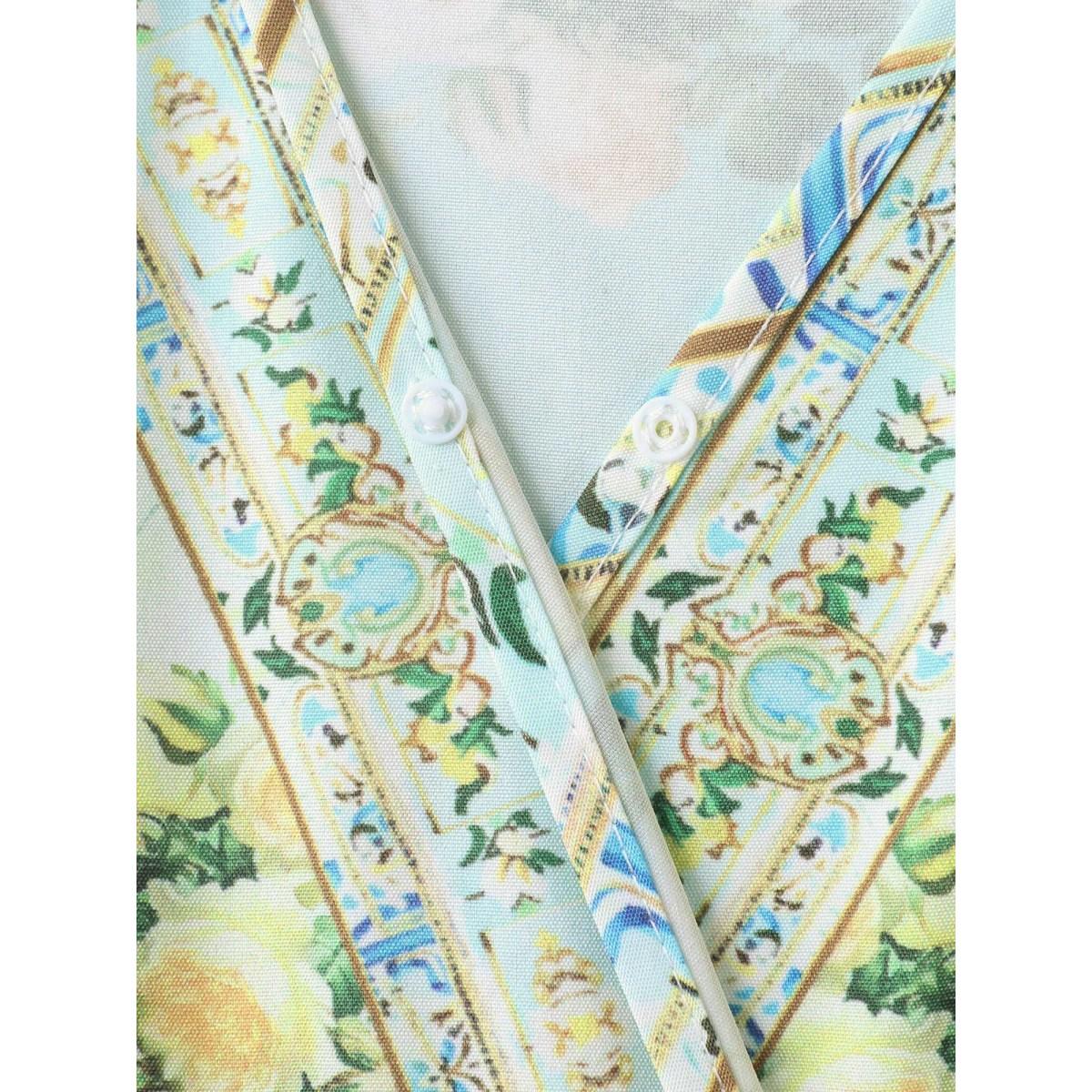 Plus Size Breezy Print Surplice Neck Ruffled Midi Dress Malachitegreen Women Overlap Collar Cap Sleeve Curvy BloomChic 18-20/2X Product Image